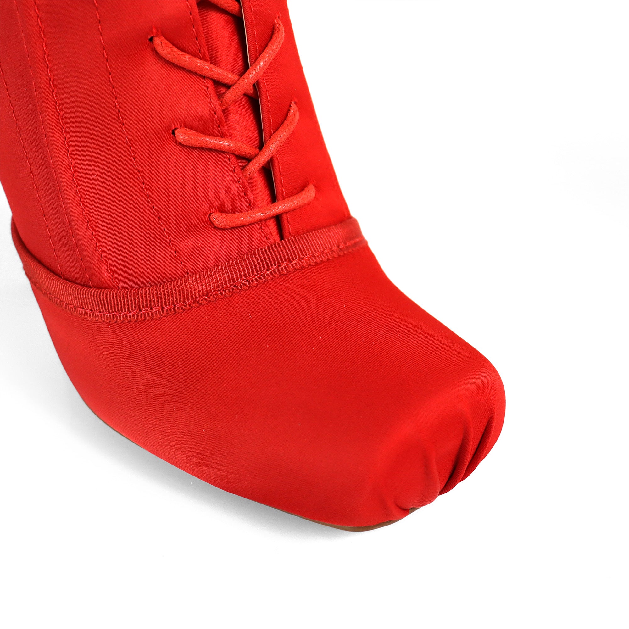 ITZA-5 BALLERINA LACE UP BOOTIES WITH/ STILETTO HEEL RED