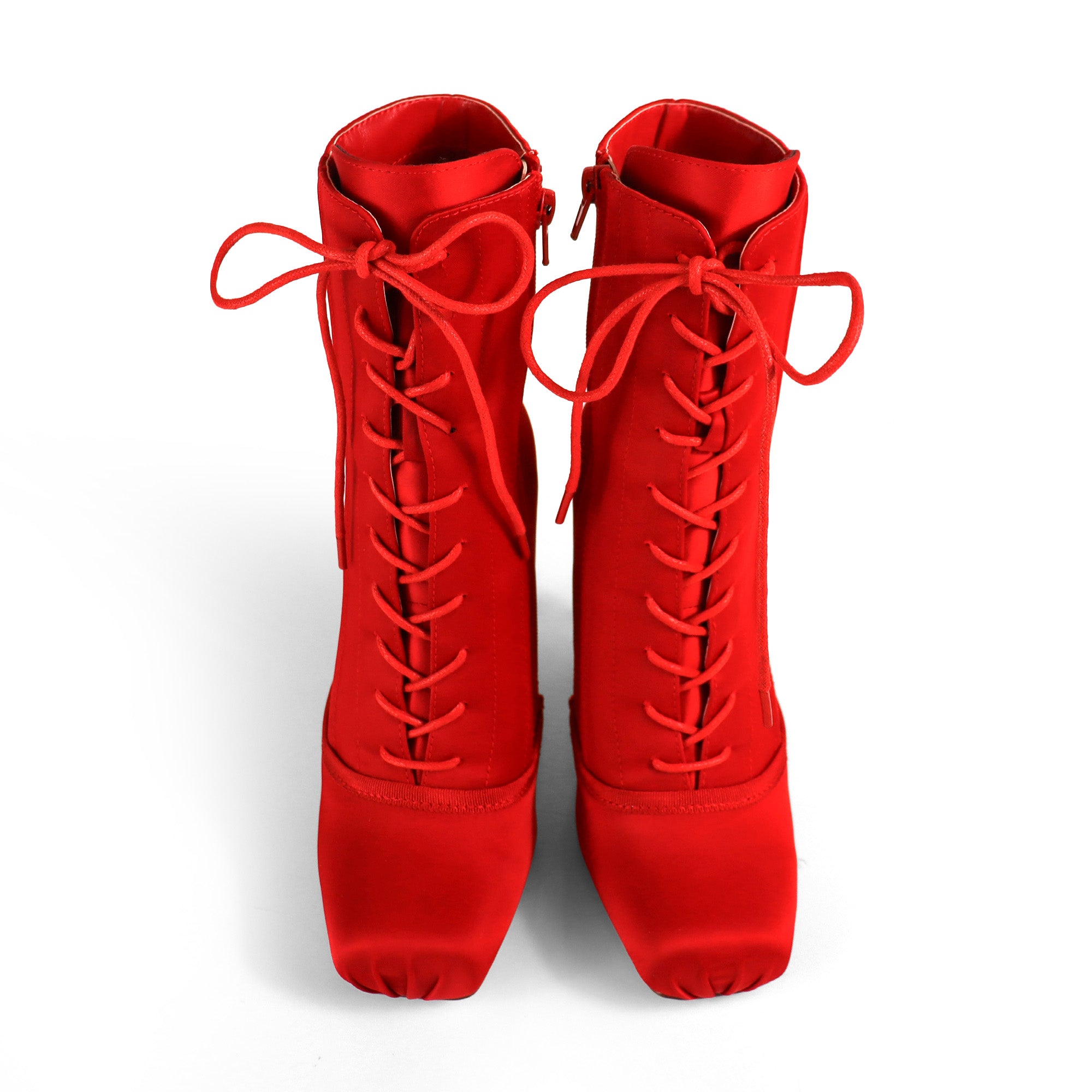 ITZA-5 BALLERINA LACE UP BOOTIES WITH/ STILETTO HEEL RED