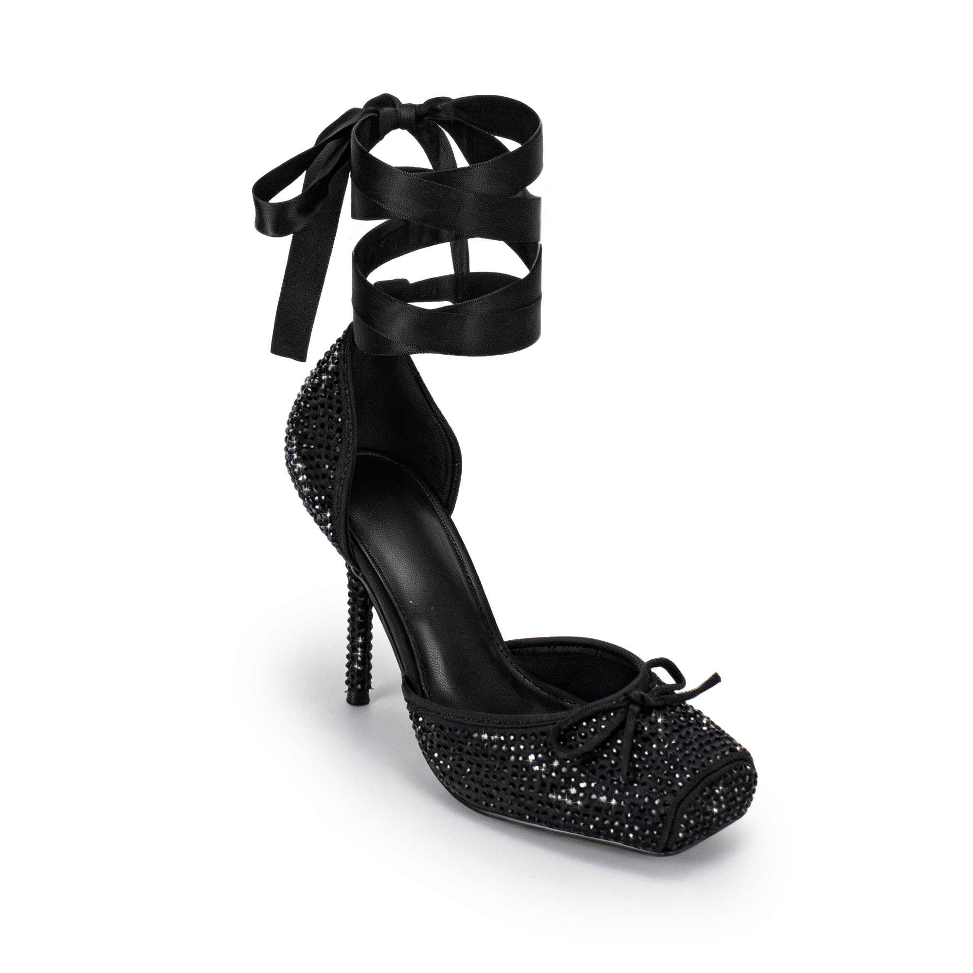 ITZA-7 RHINESTONE PUMP LACE UP W/ STILETTO HEEL BLACK