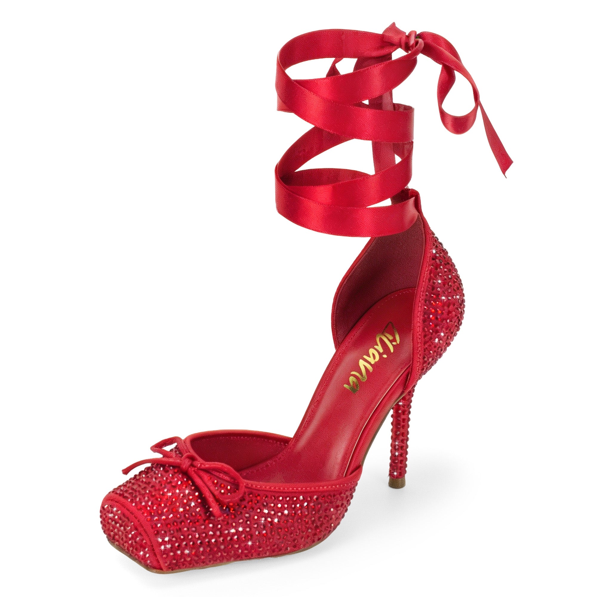 ITZA-7 RHINESTONE PUMP LACE UP W/ STILETTO HEEL RED