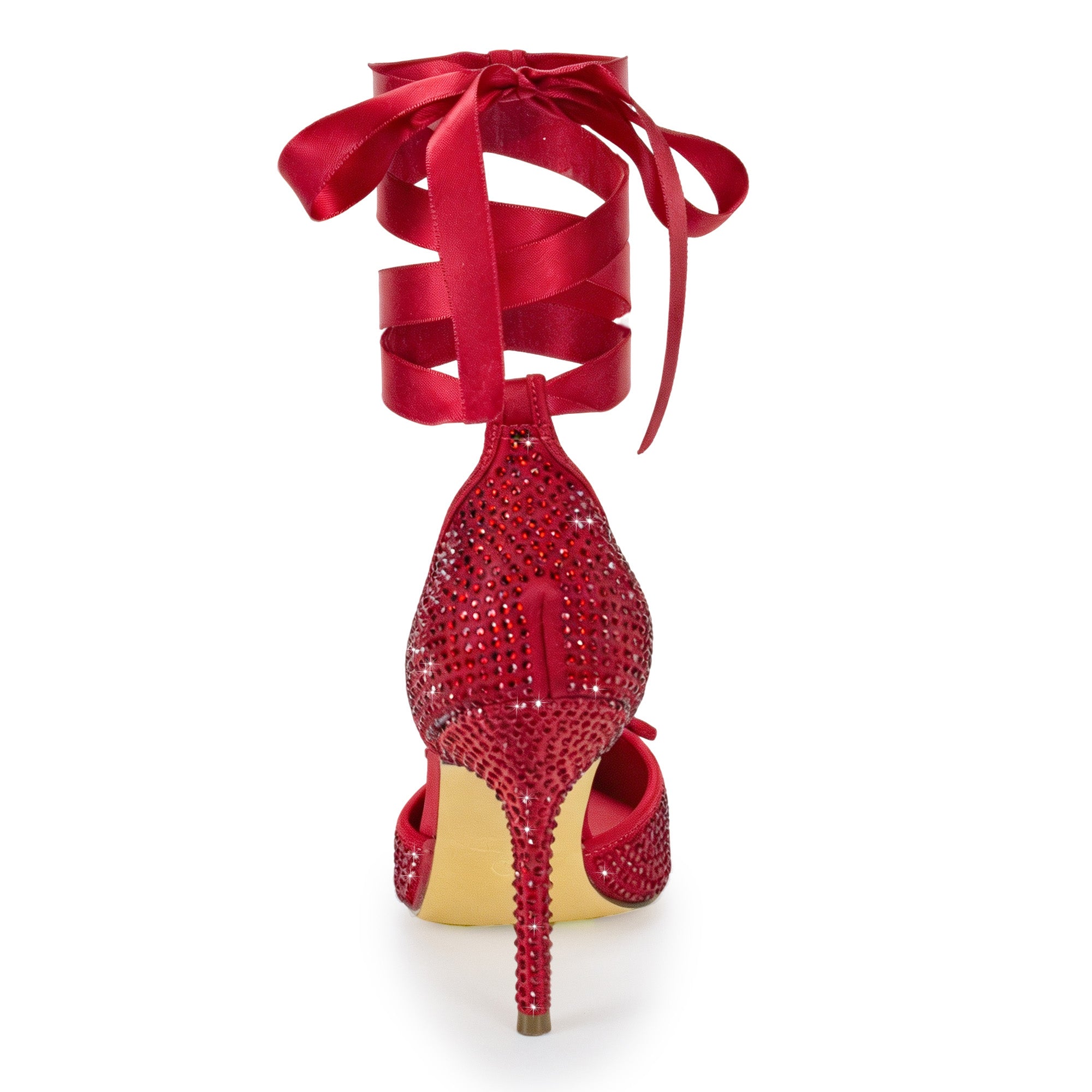 ITZA-7 RHINESTONE PUMP LACE UP W/ STILETTO HEEL RED