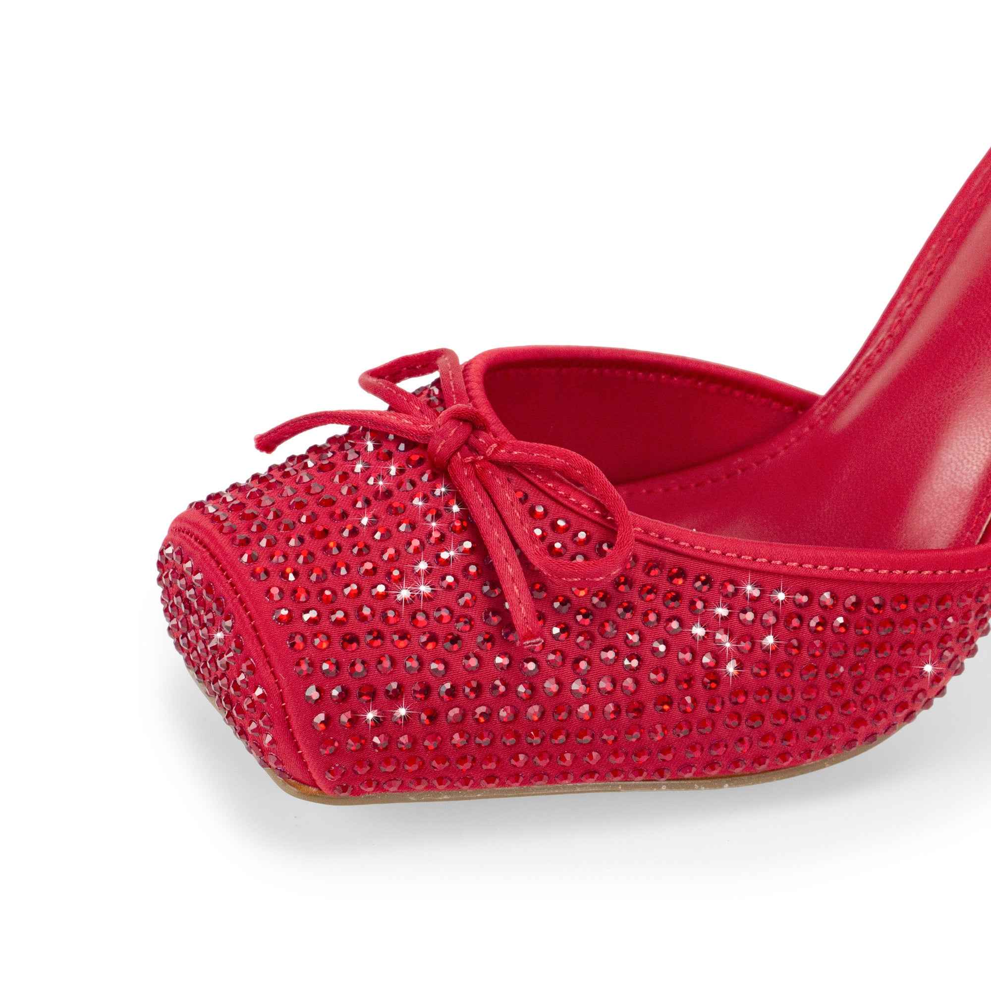 ITZA-7 RHINESTONE PUMP LACE UP W/ STILETTO HEEL RED