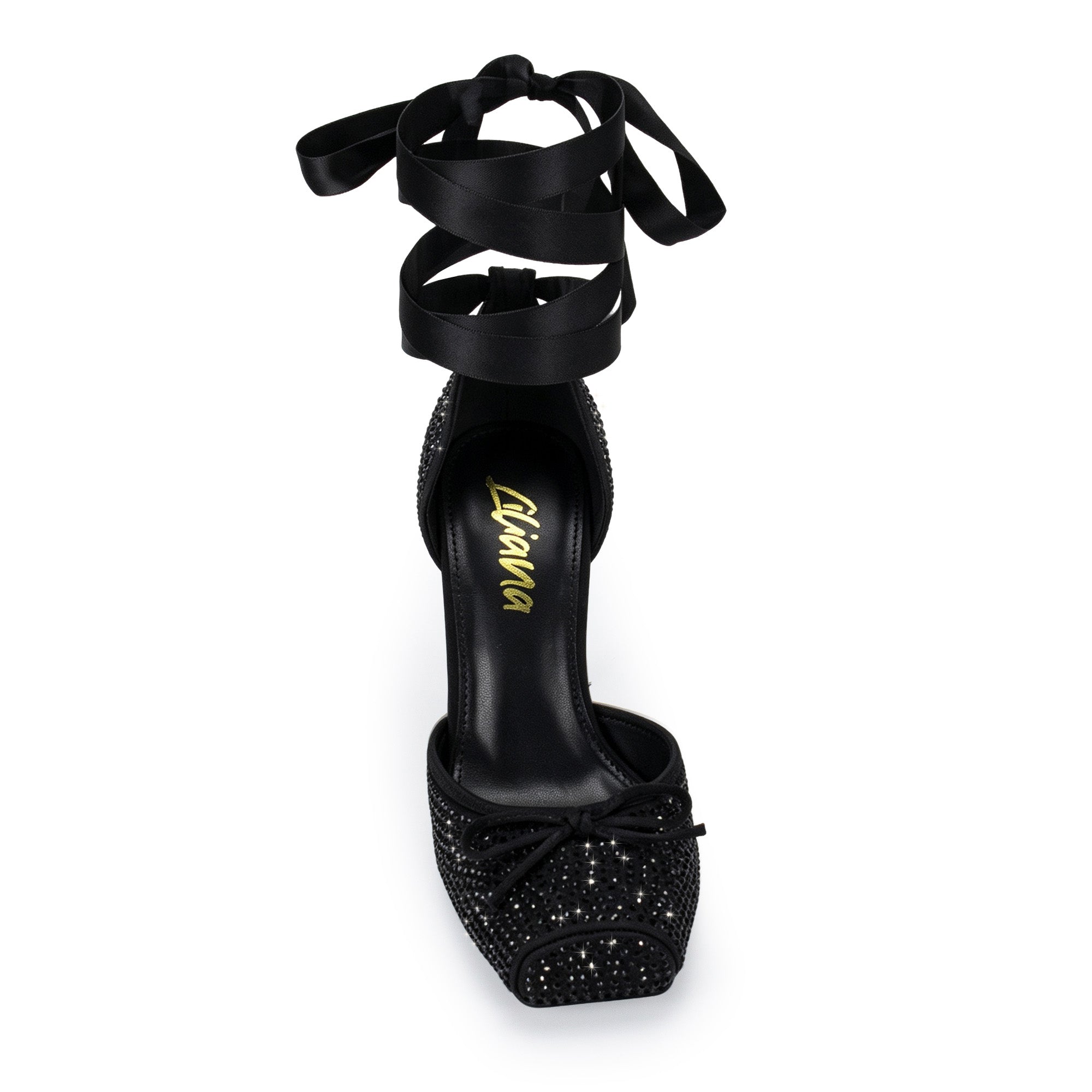 ITZA-7 RHINESTONE PUMP LACE UP W/ STILETTO HEEL BLACK