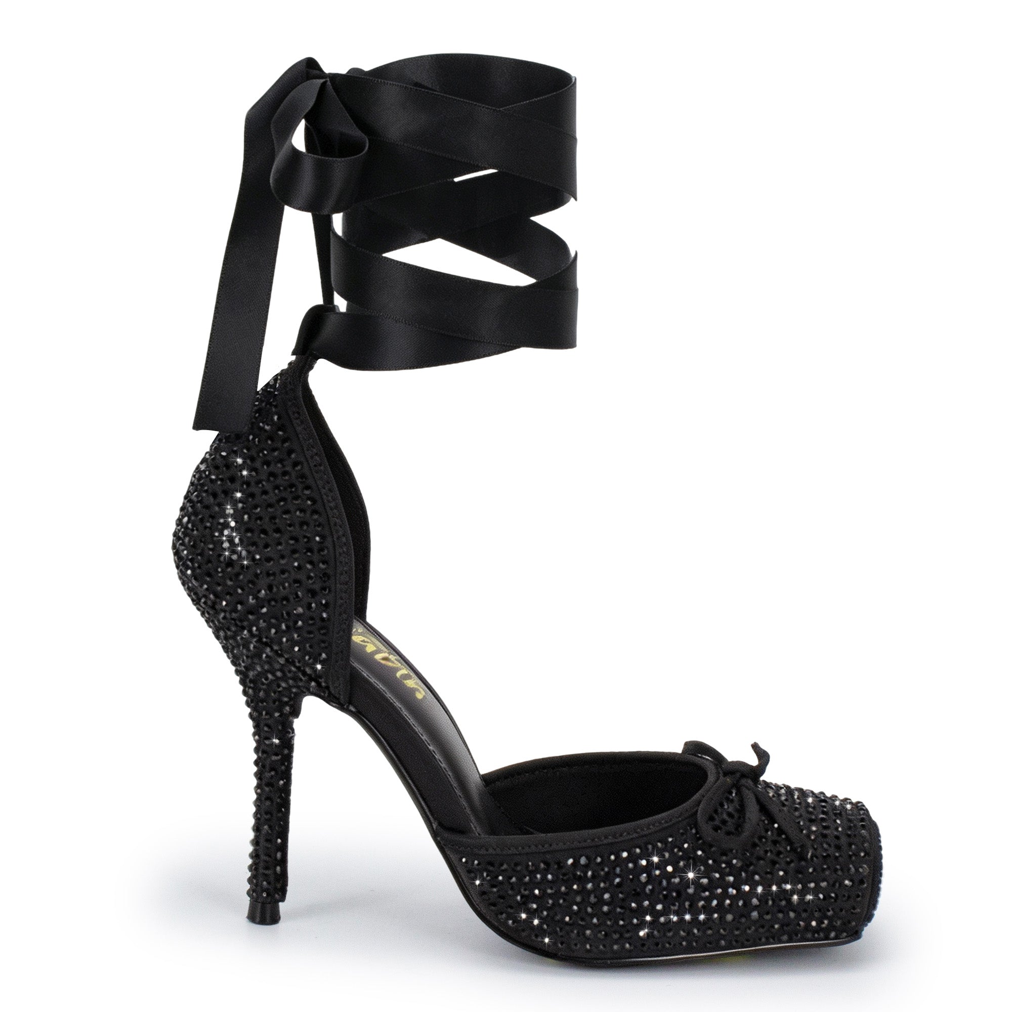 ITZA-7 RHINESTONE PUMP LACE UP W/ STILETTO HEEL BLACK