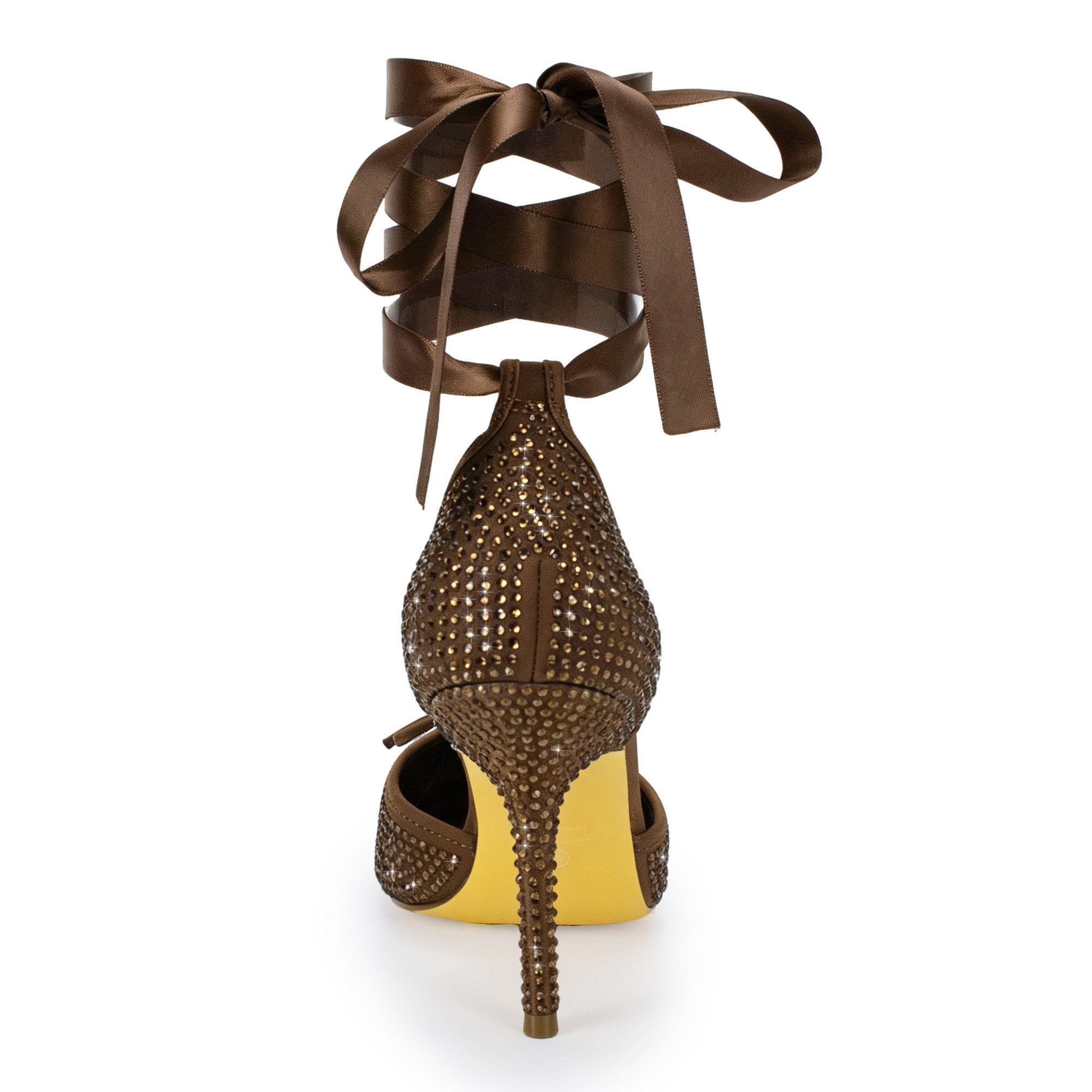 ITZA-7 RHINESTONE PUMP LACE UP W/ STILETTO HEEL MOCHA