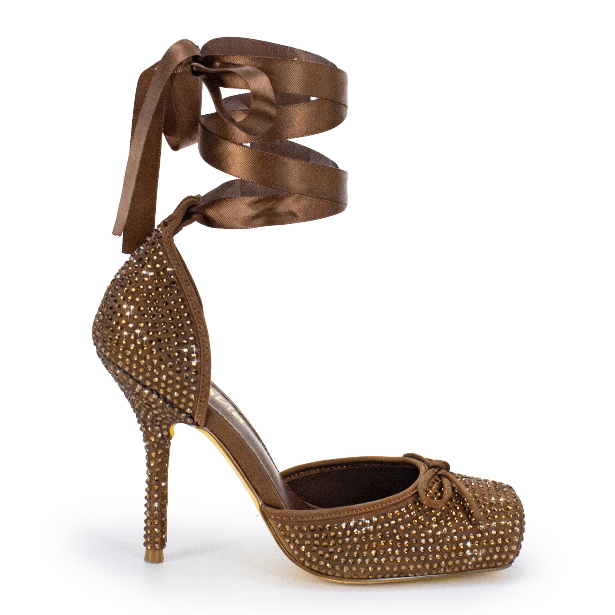 ITZA-7 RHINESTONE PUMP LACE UP W/ STILETTO HEEL MOCHA