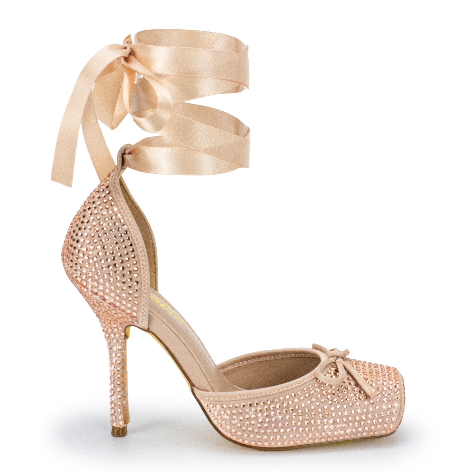 ITZA-7 RHINESTONE PUMP LACE UP W/ STILETTO HEEL NUDE