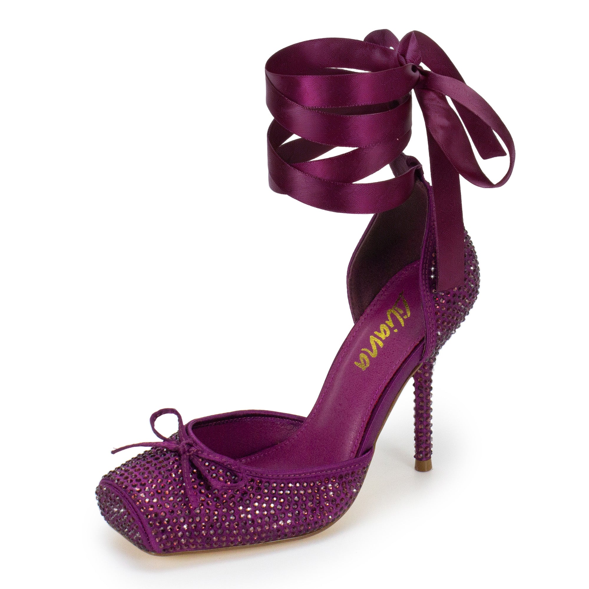 ITZA-7 RHINESTONE PUMP LACE UP W/ STILETTO HEEL PLUM