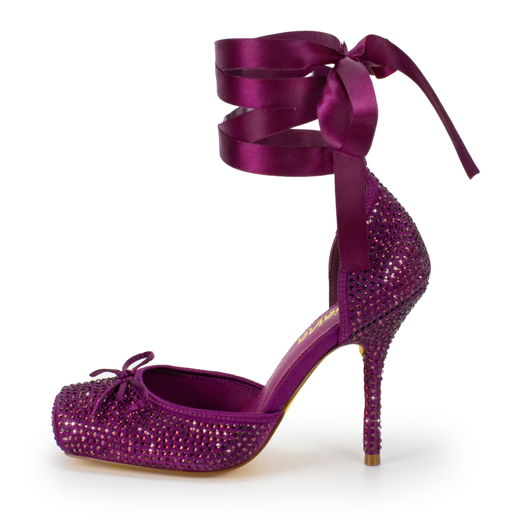 ITZA-7 RHINESTONE PUMP LACE UP W/ STILETTO HEEL PLUM