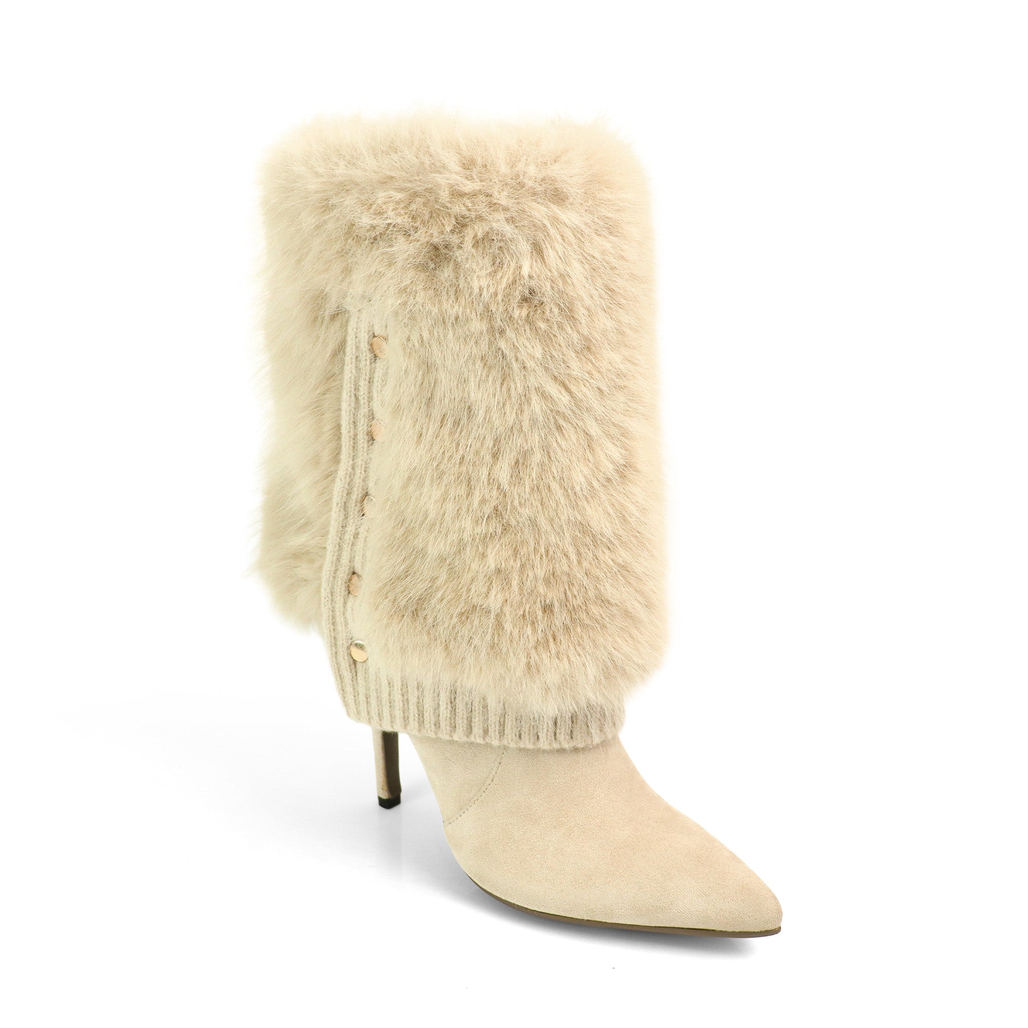 IZABELLA-1 POINTED TOE FOLDED KNIT BOOT W/ HEEL CREAM
