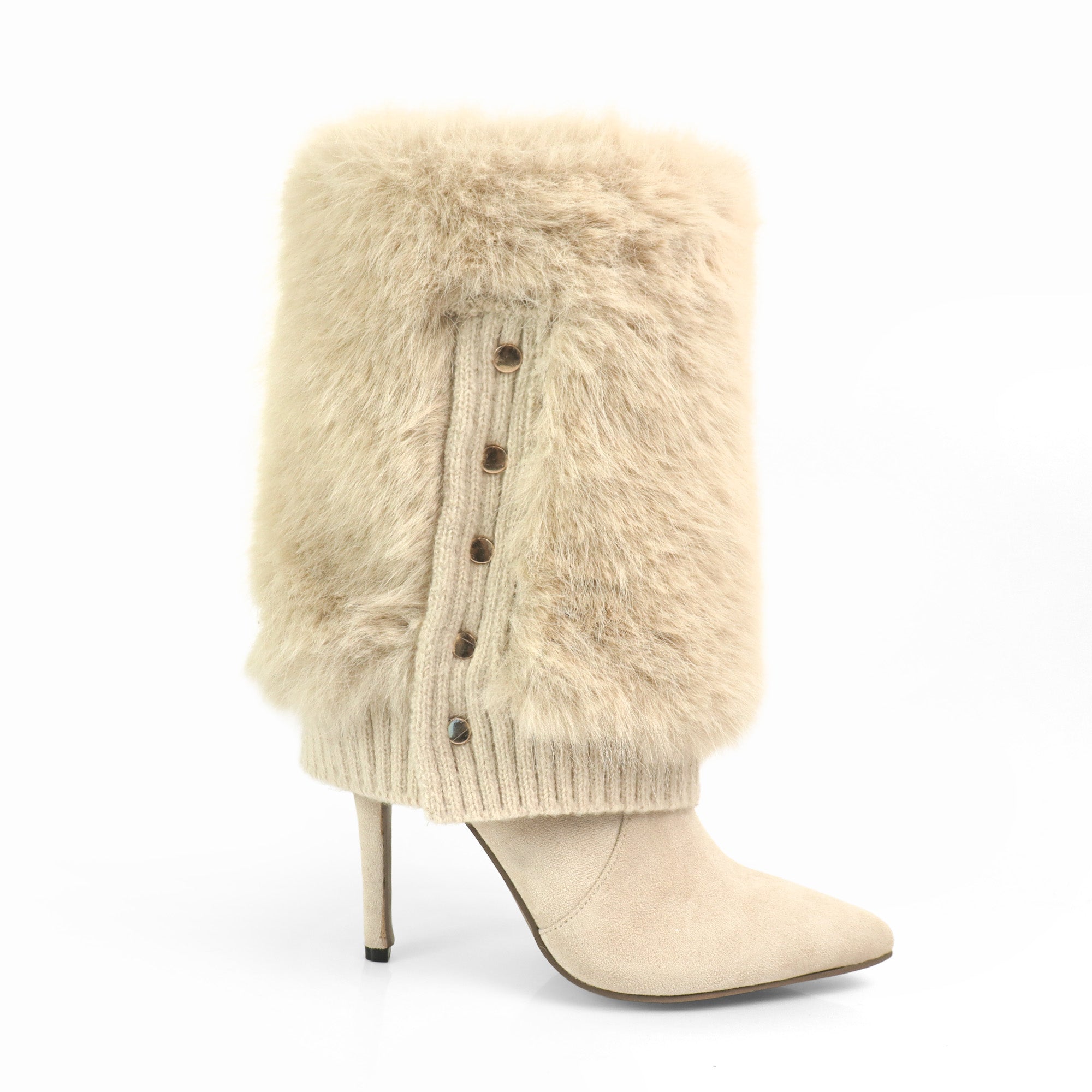 IZABELLA-1 POINTED TOE FOLDED KNIT BOOT W/ HEEL CREAM