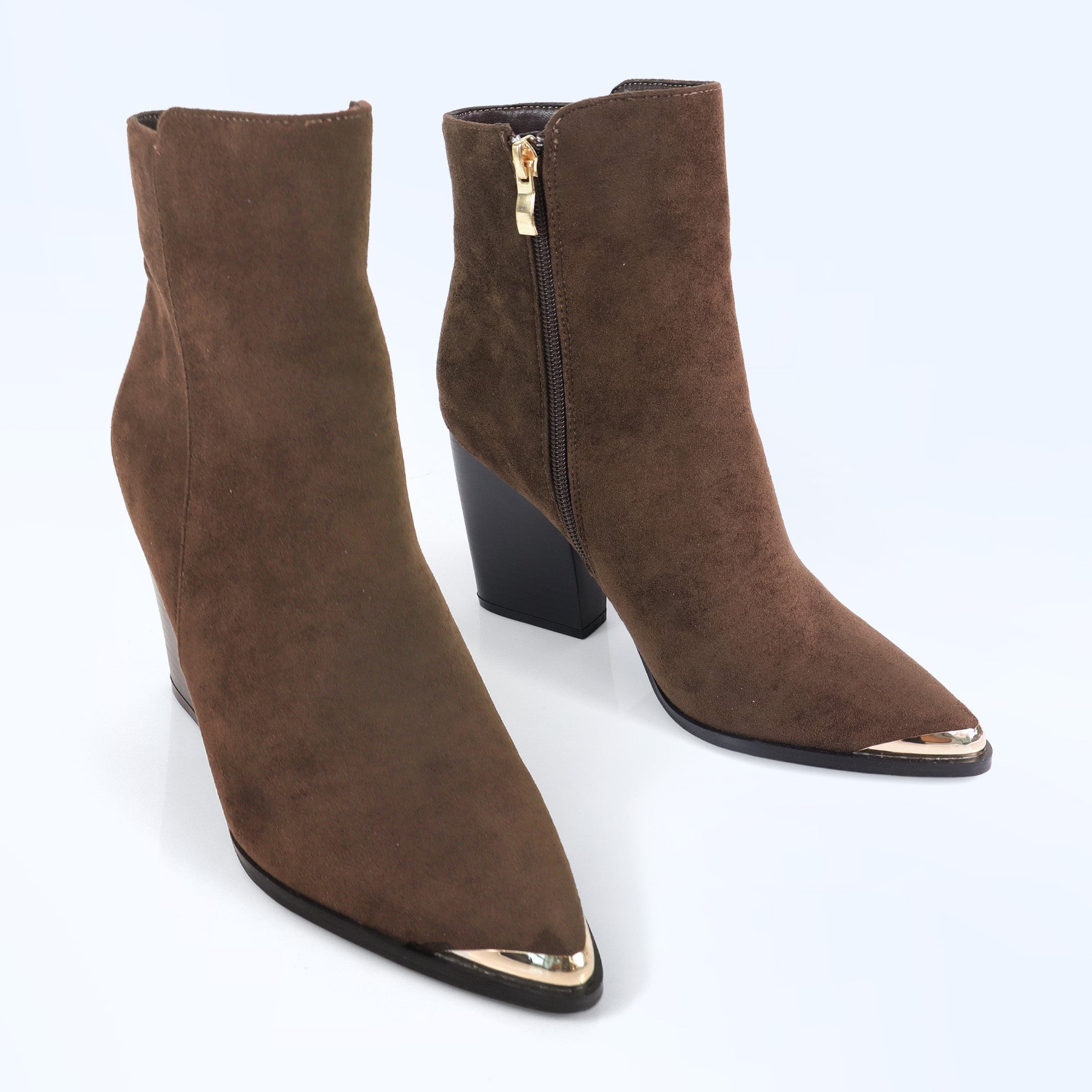 JAVIER-1 METAL TOE CAP BOOTI W/ STACK HEEL CHOCOLATE SUEDE