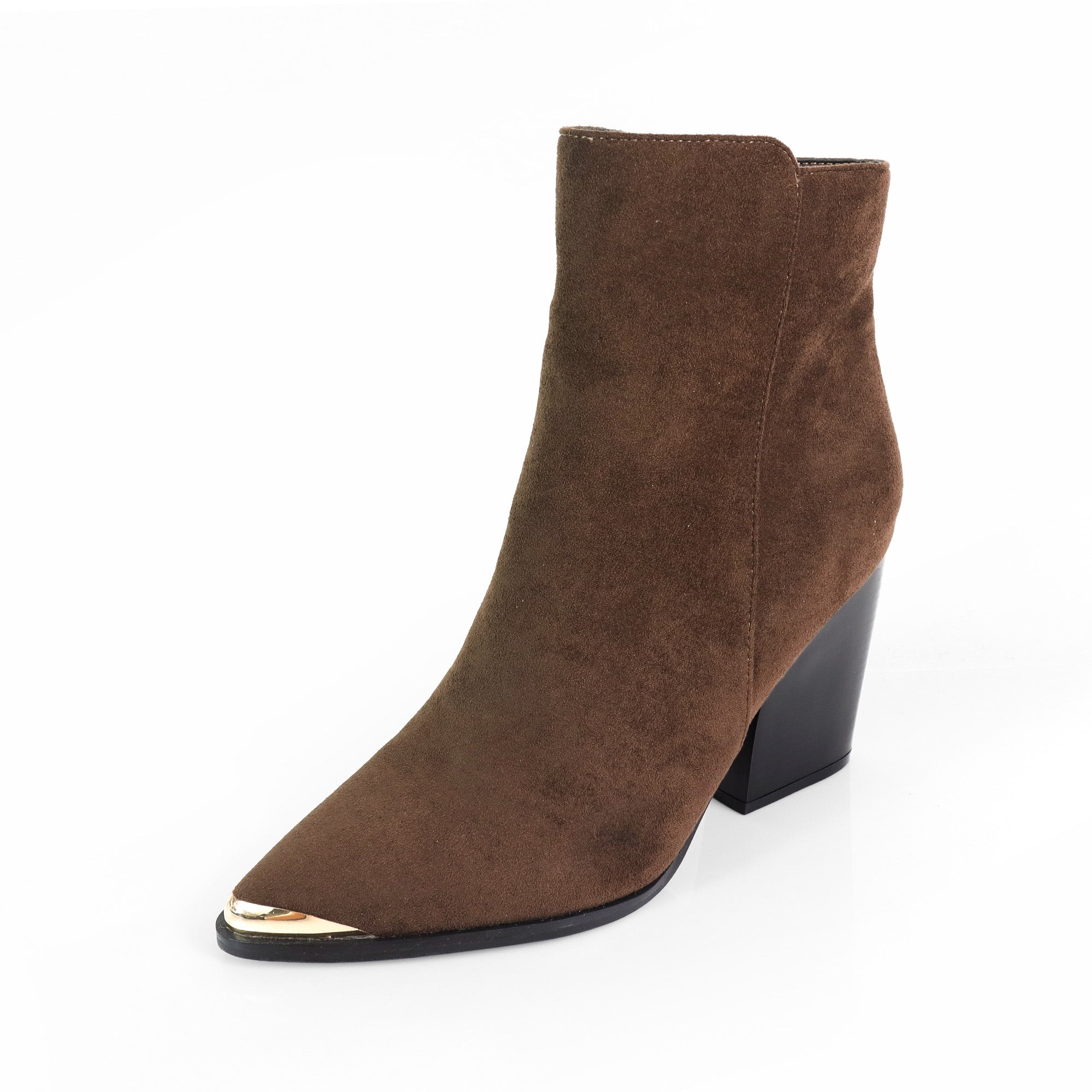 JAVIER-1 METAL TOE CAP BOOTI W/ STACK HEEL CHOCOLATE SUEDE