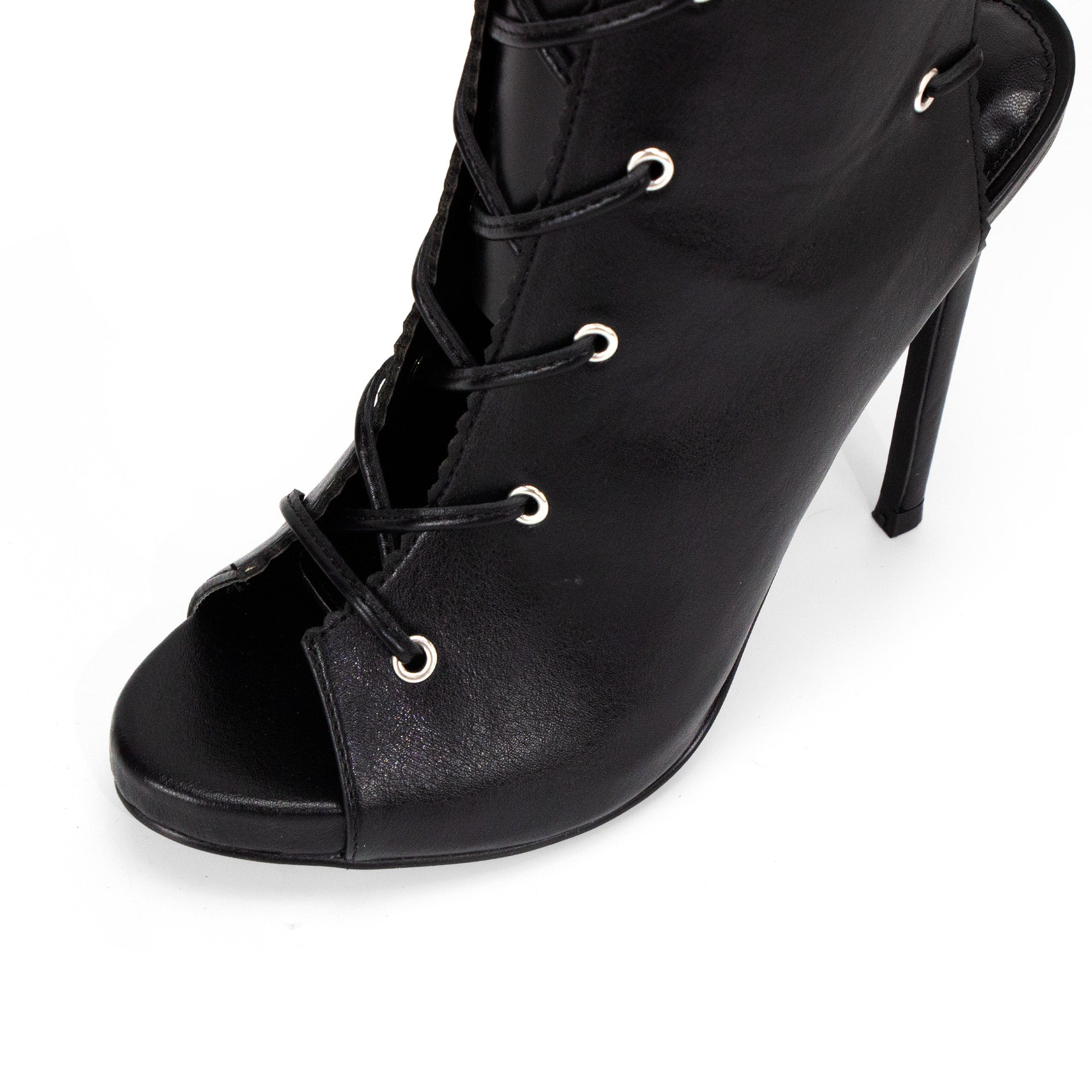 JAVIERA-1 PEEL TOE LACE UP W/ HEEL BLACK PU