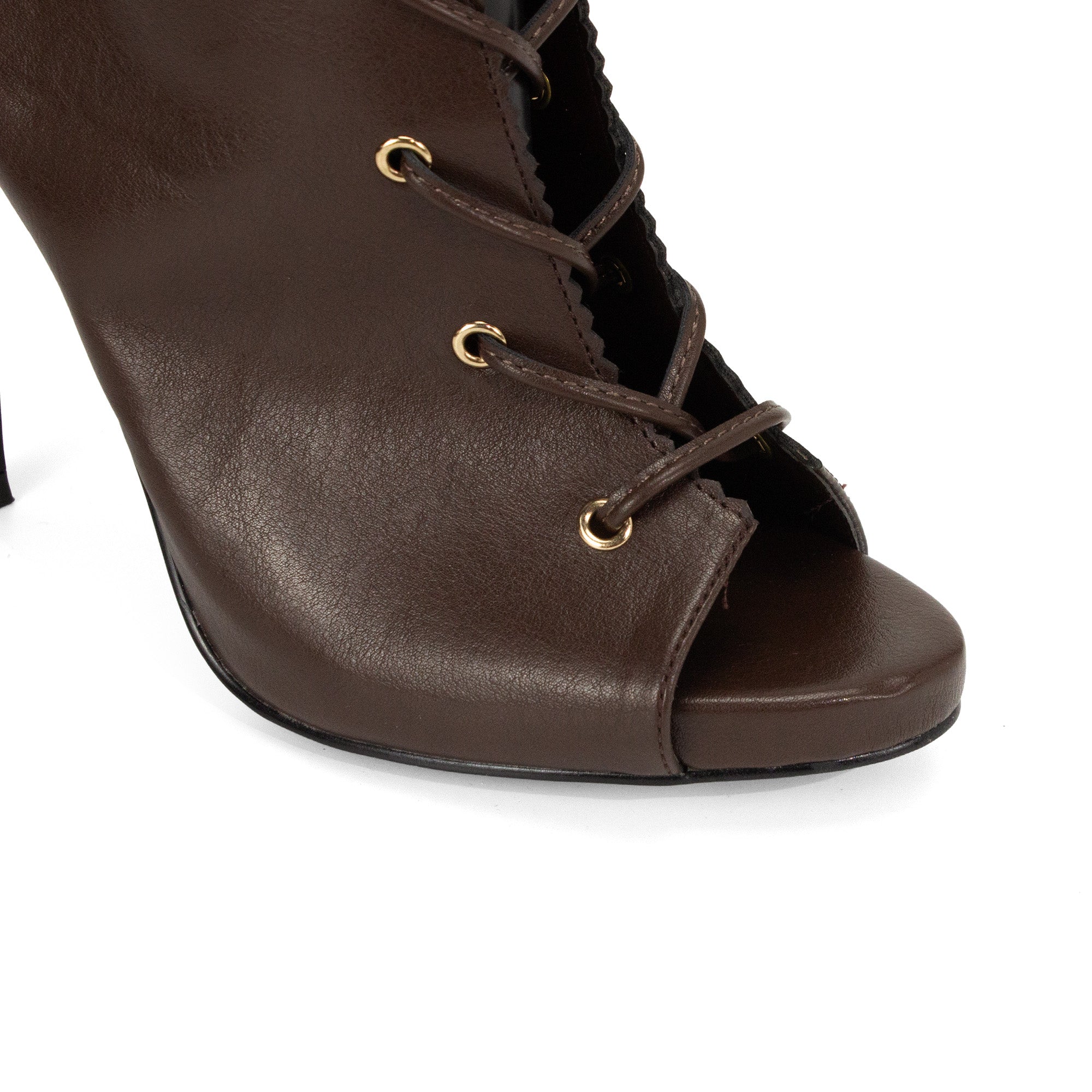 JAVIERA-1 PEEL TOE LACE UP W/ HEEL BROWN PU