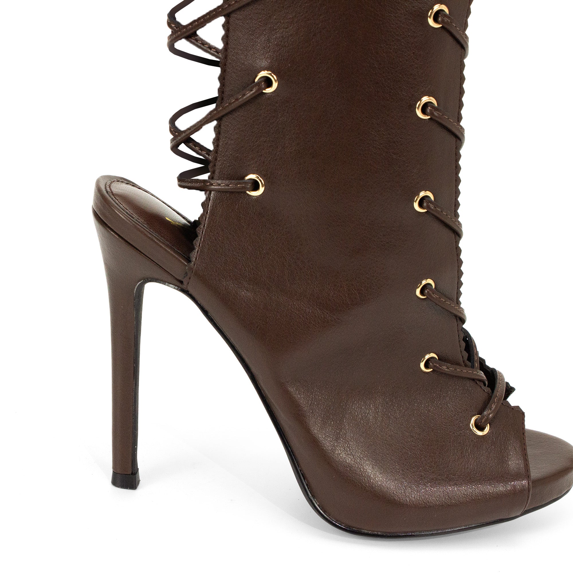 JAVIERA-1 PEEL TOE LACE UP W/ HEEL BROWN PU