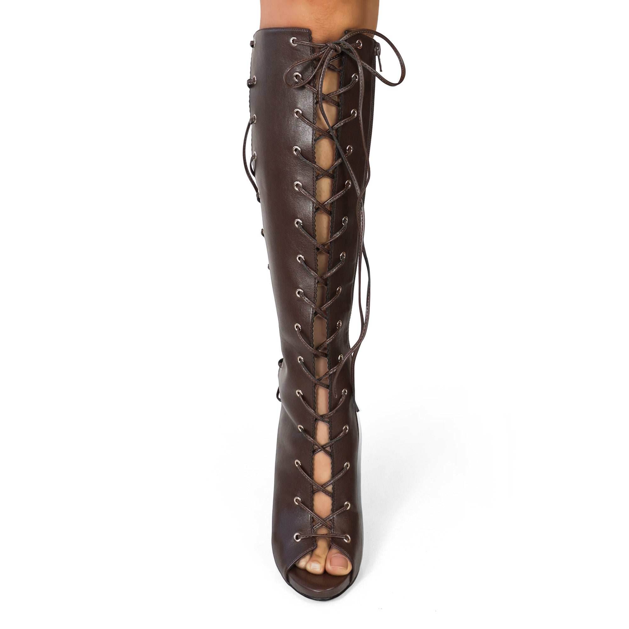 JAVIERA-1 PEEL TOE LACE UP W/ HEEL BROWN PU
