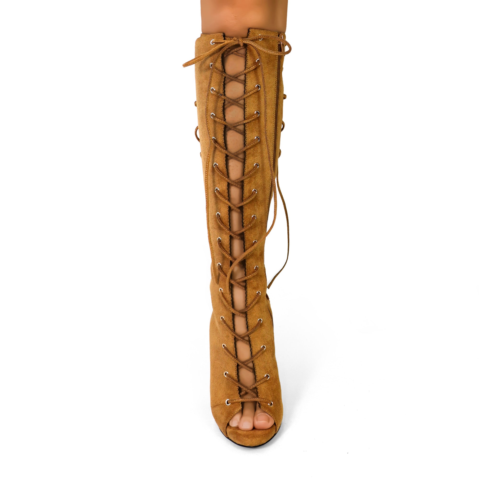 JAVIERA-1 PEEL TOE LACE UP W/ HEEL CAMEL