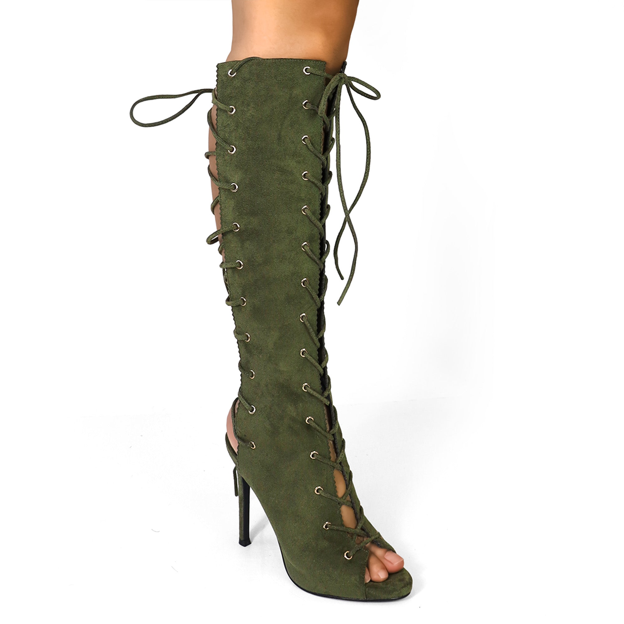 JAVIERA-1 PEEL TOE LACE UP W/ HEEL OLIVE