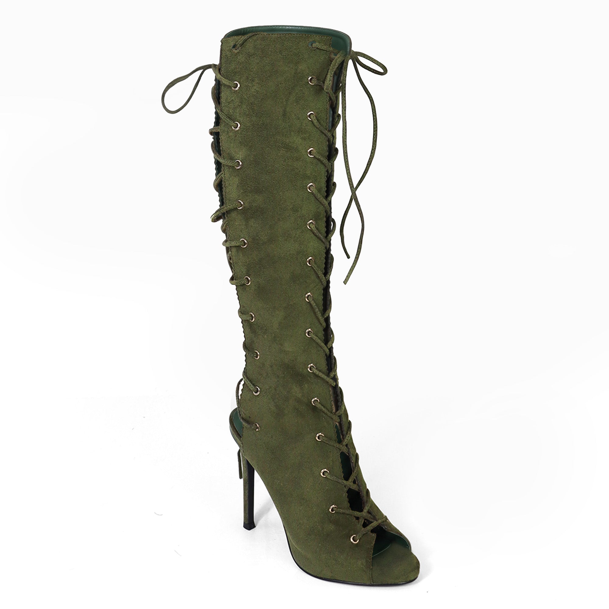 JAVIERA-1 PEEL TOE LACE UP W/ HEEL OLIVE