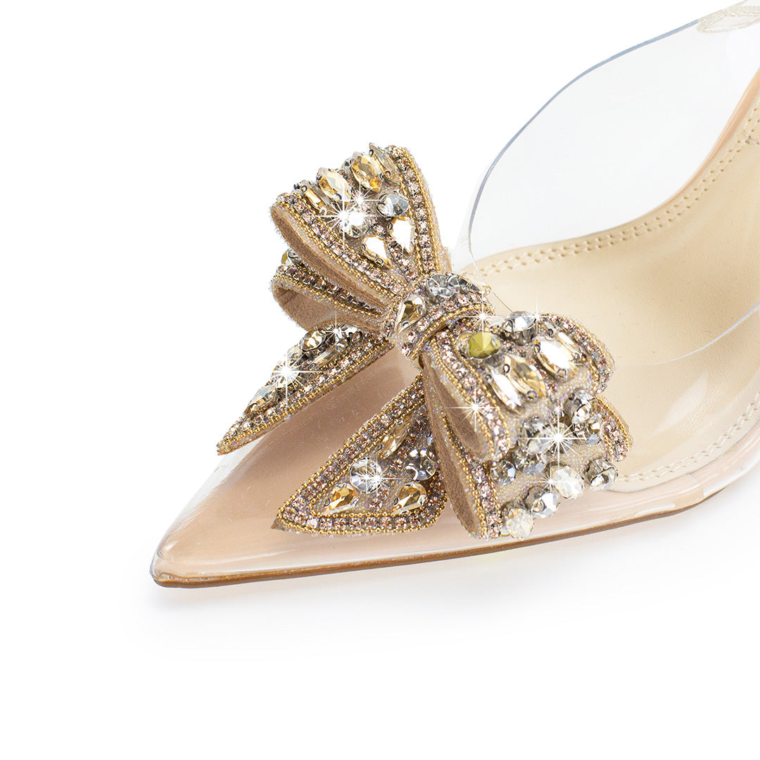 JOCELYN-36 POINTED TOE PATENT SLINGBACK PUMP W/ HIGH HEEL NUDE