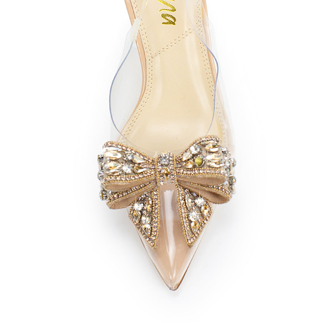 JOCELYN-36 POINTED TOE PATENT SLINGBACK PUMP W/ HIGH HEEL NUDE