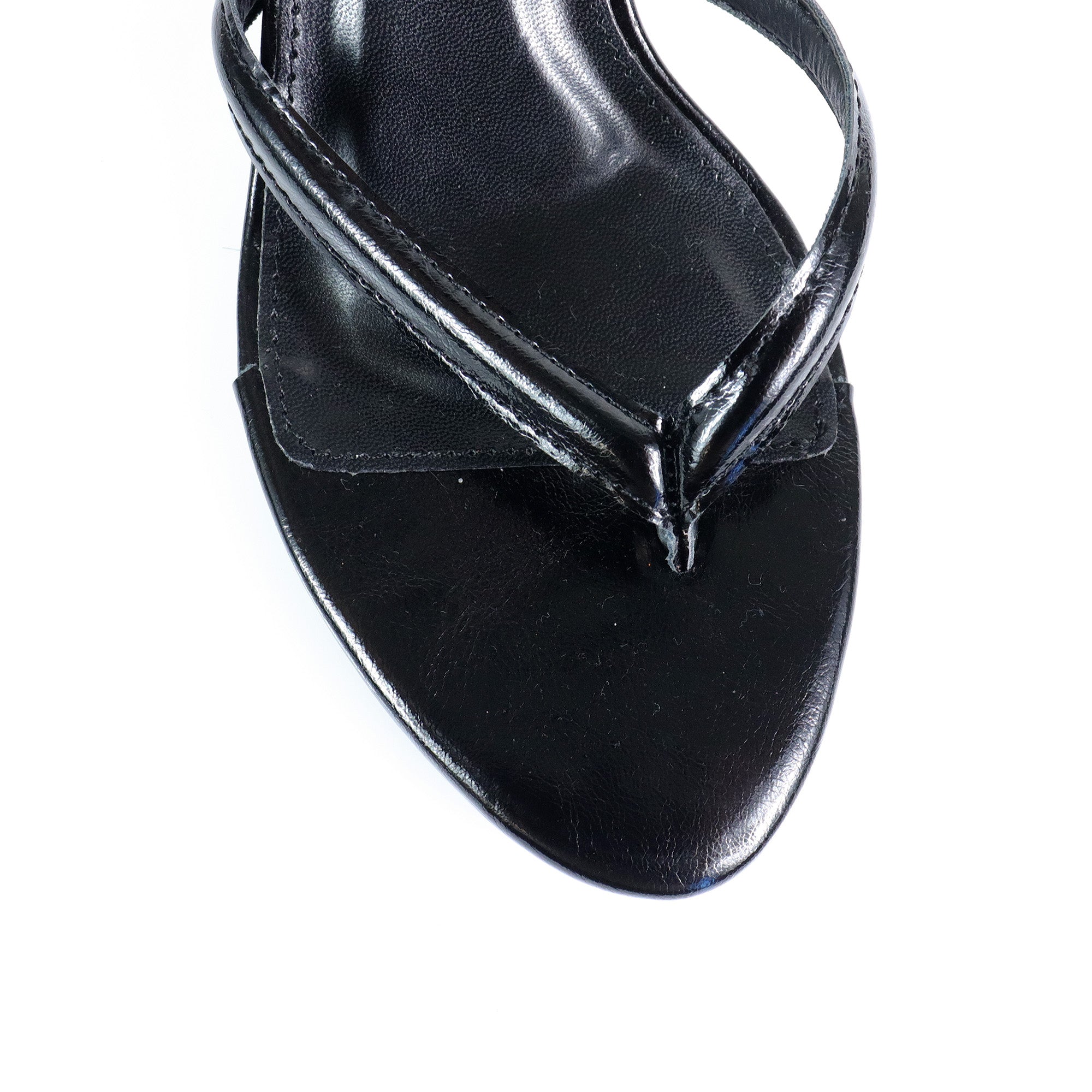 KATHLEEN-1 THONG SPIRAL SANDALS W/ KITTEN HEEL BLACK