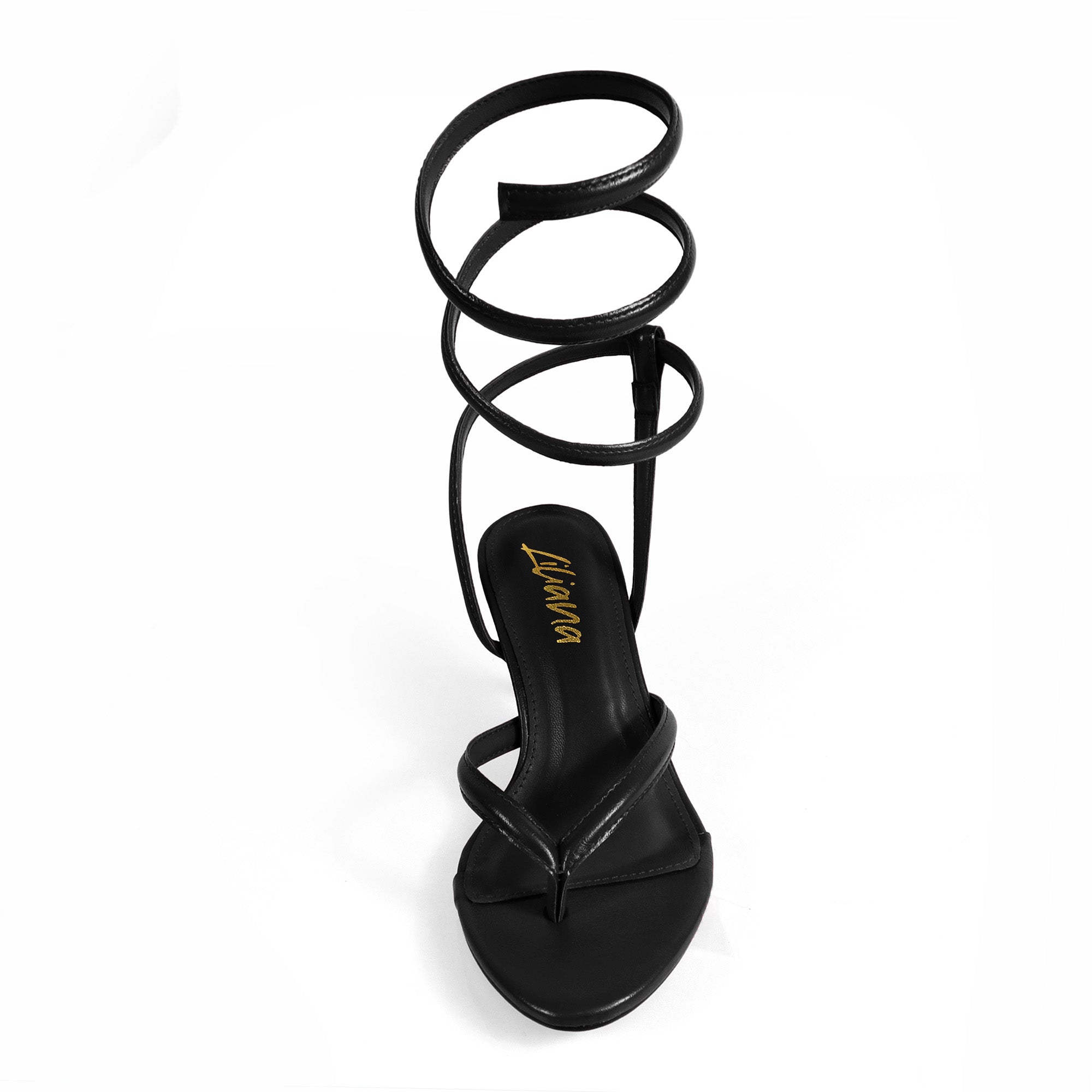 KATHLEEN-1 THONG SPIRAL SANDALS W/ KITTEN HEEL BLACK