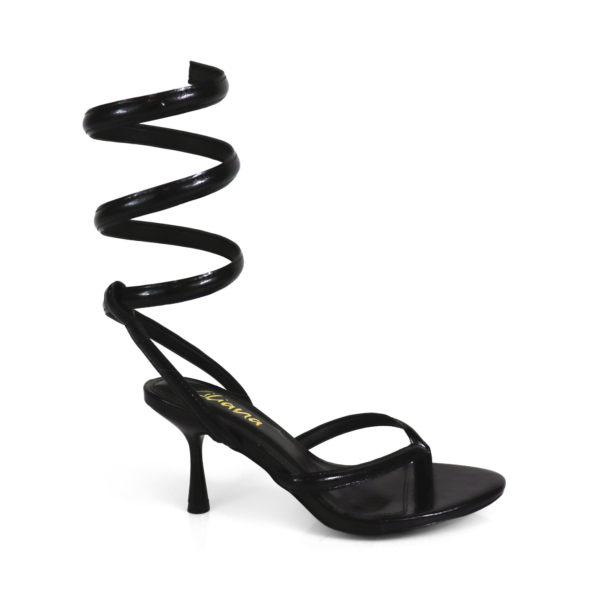 KATHLEEN-1 THONG SPIRAL SANDALS W/ KITTEN HEEL BLACK
