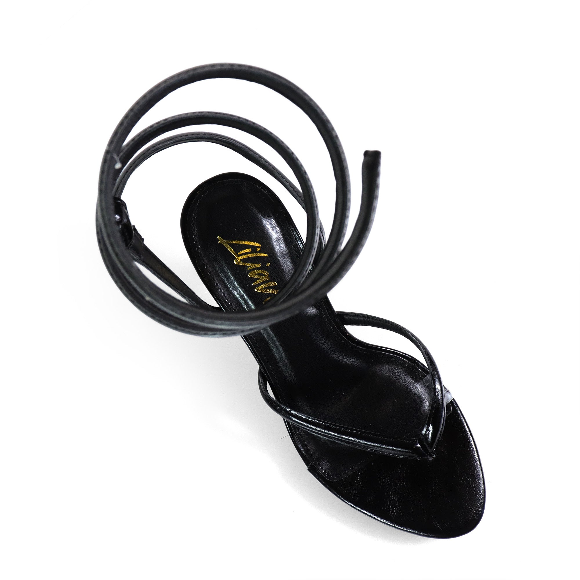 KATHLEEN-1 THONG SPIRAL SANDALS W/ KITTEN HEEL BLACK