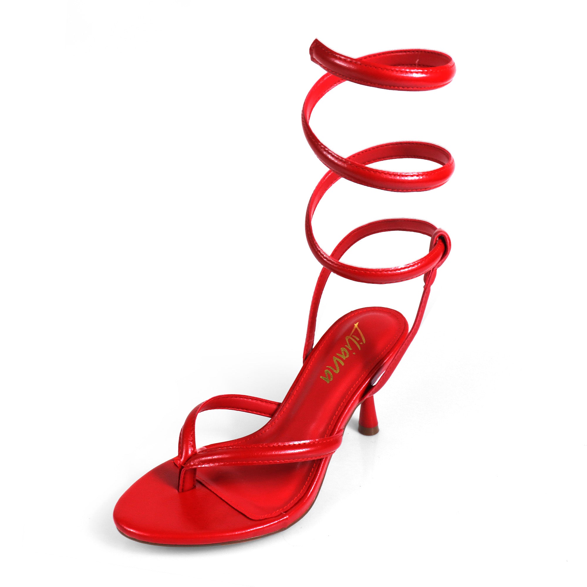 KATHLEEN-1 THONG SPIRAL SANDALS W/ KITTEN HEEL RED