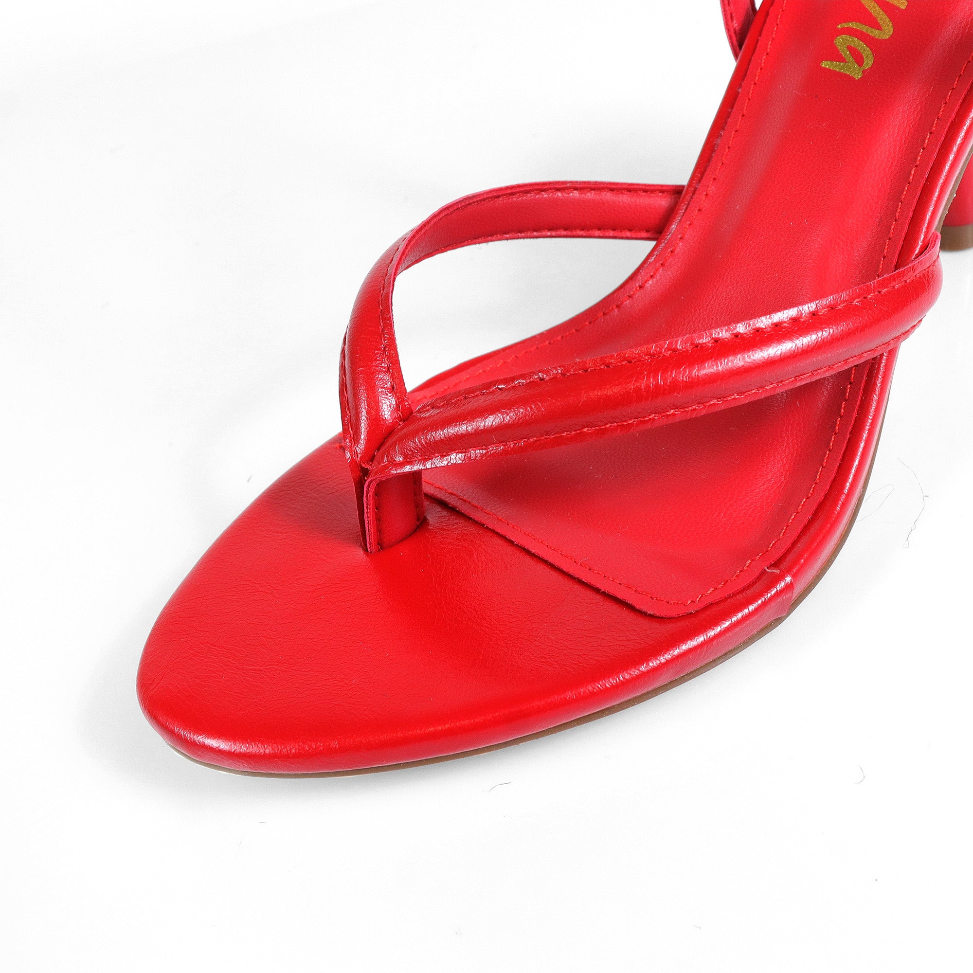 KATHLEEN-1 THONG SPIRAL SANDALS W/ KITTEN HEEL RED