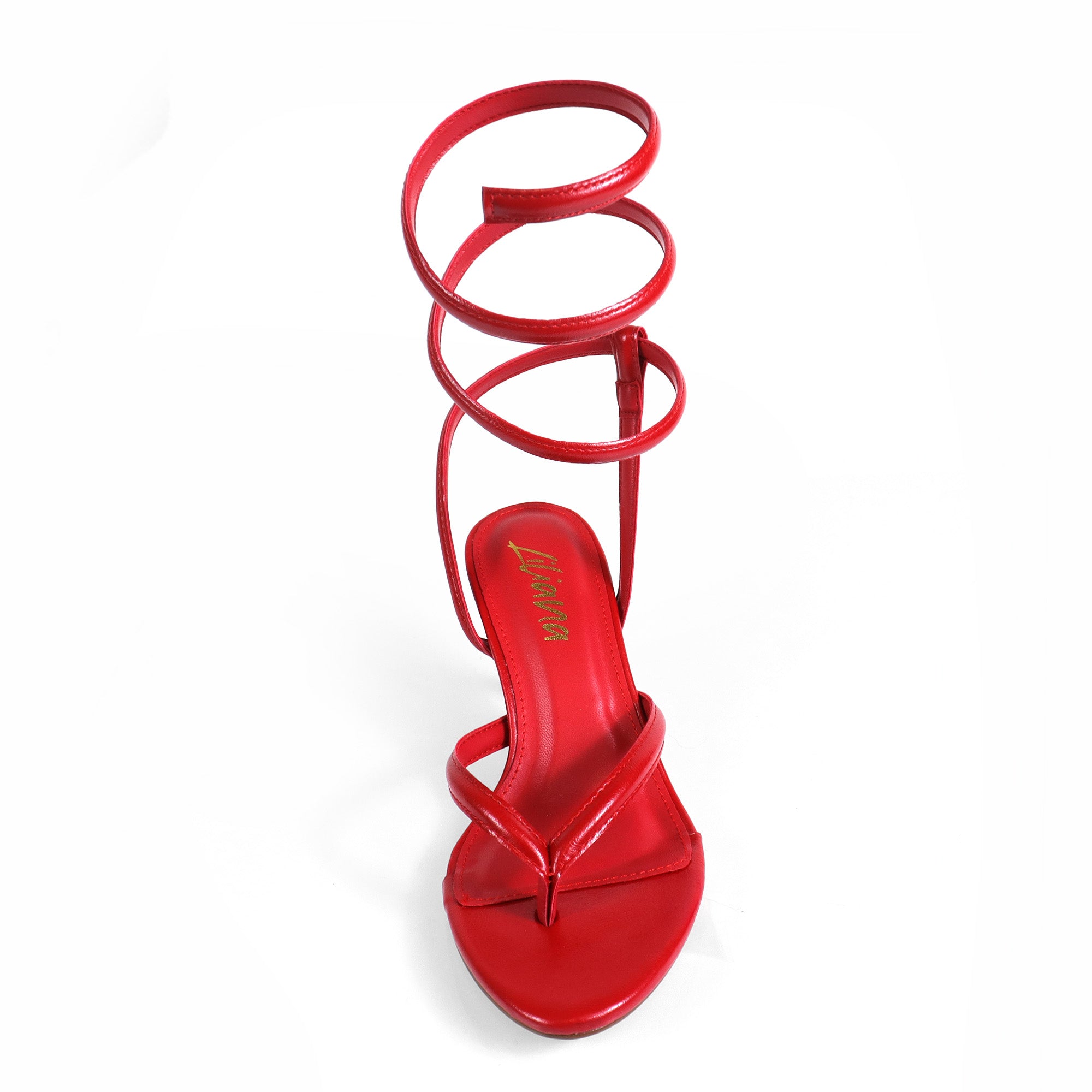 KATHLEEN-1 THONG SPIRAL SANDALS W/ KITTEN HEEL RED