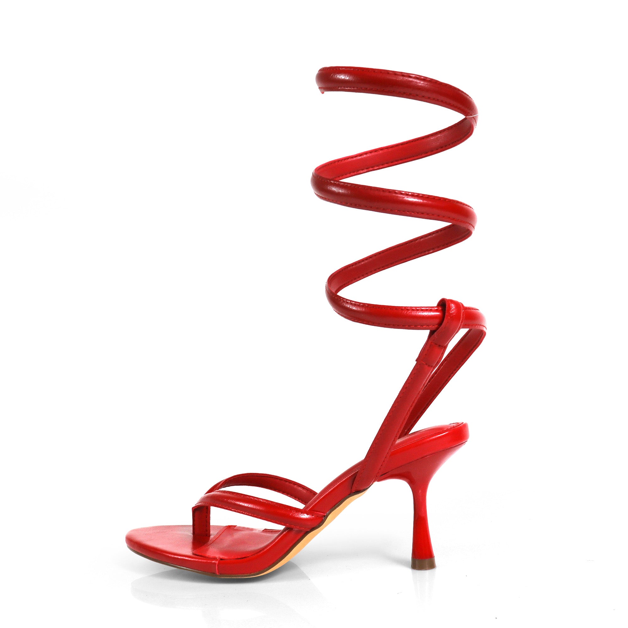 KATHLEEN-1 THONG SPIRAL SANDALS W/ KITTEN HEEL RED