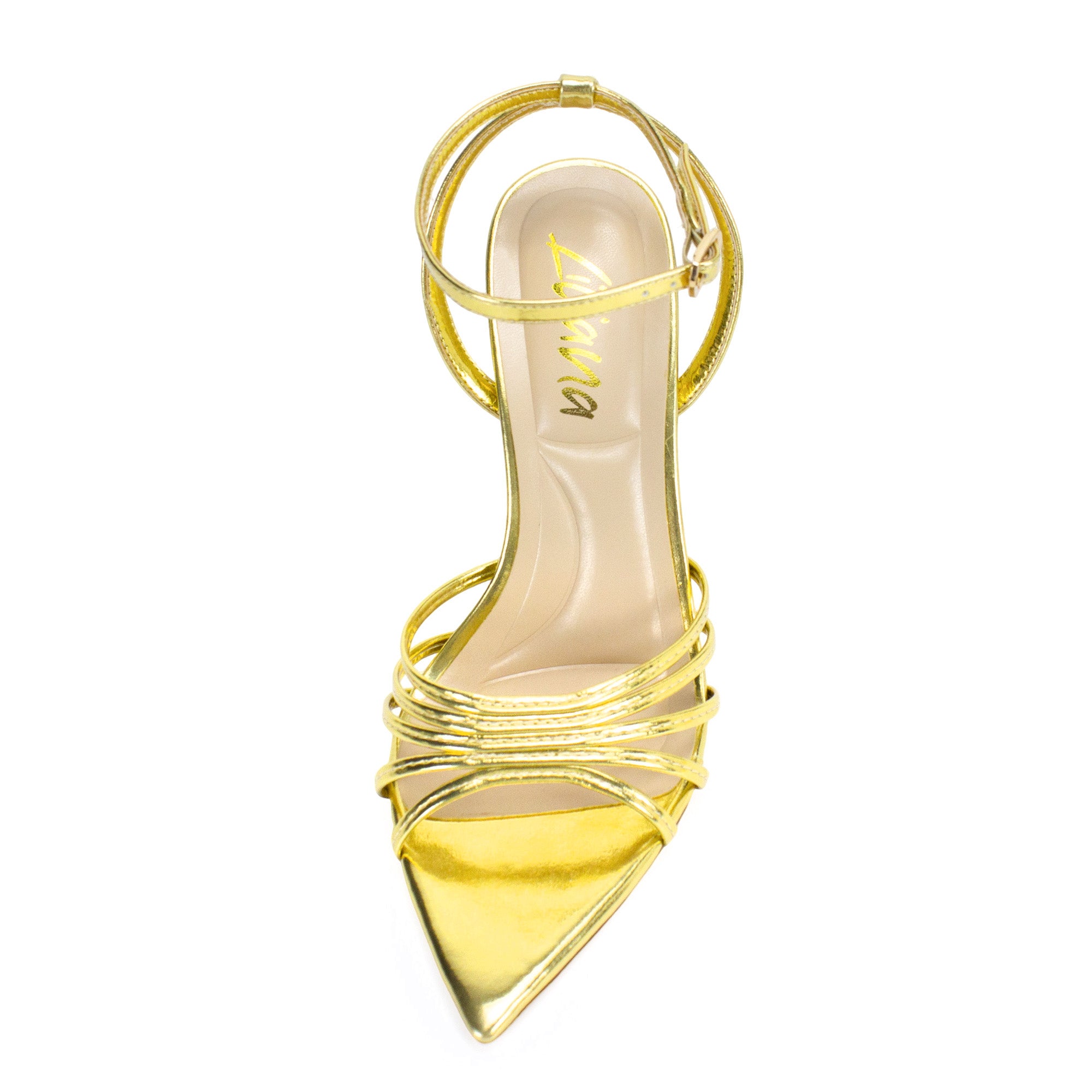 LAUCIA-88 POINTED TOE STRAPPY HEEL GOLD