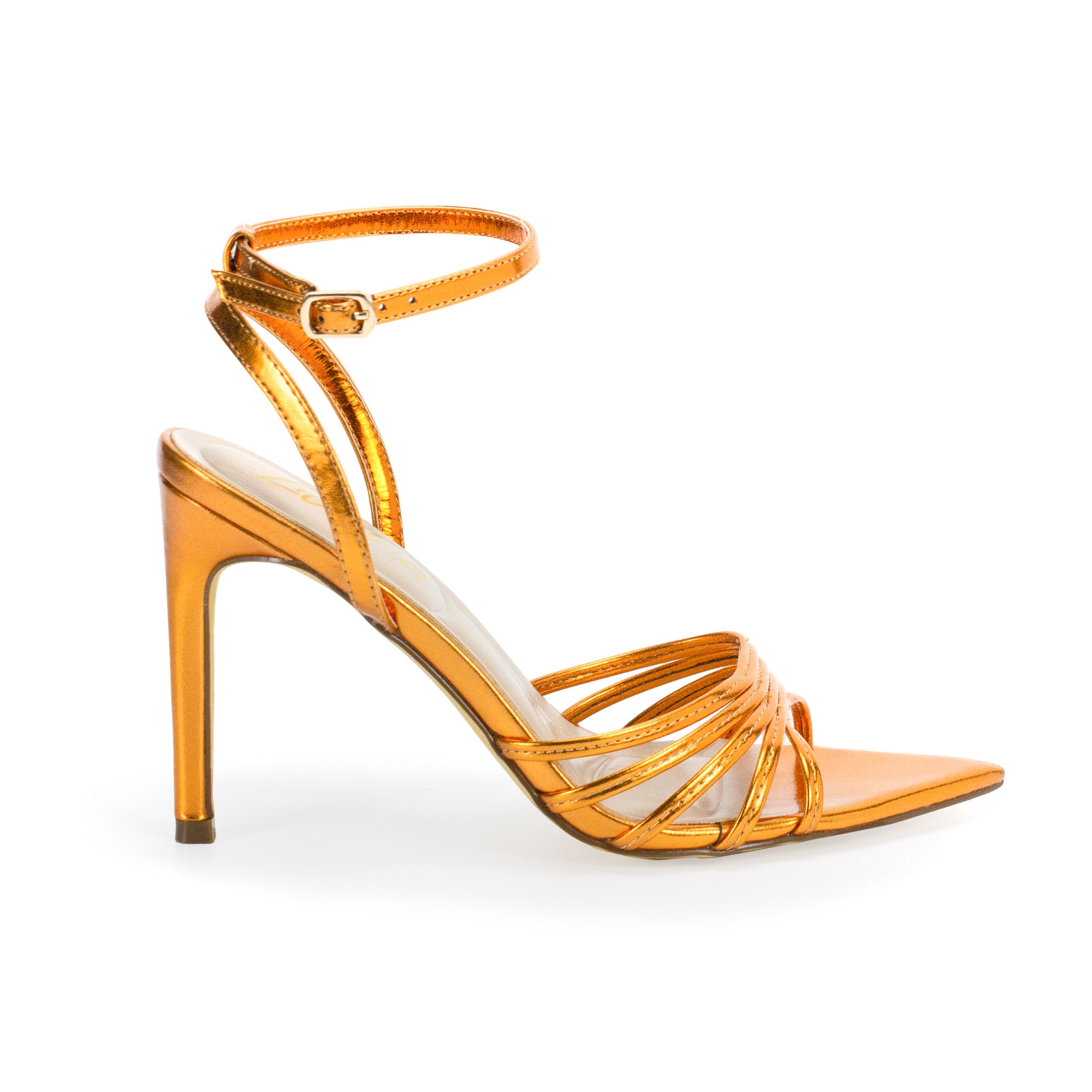 LAUCIA-88 POINTED TOE STRAPPY HEEL METALLIC ORANGE