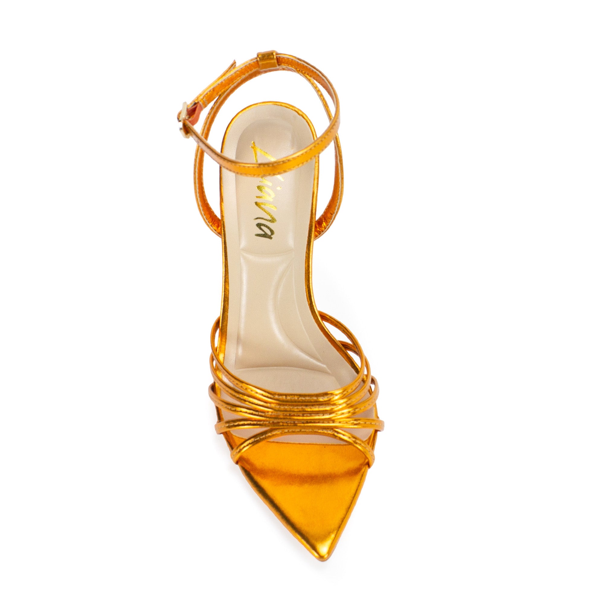 LAUCIA-88 POINTED TOE STRAPPY HEEL METALLIC ORANGE