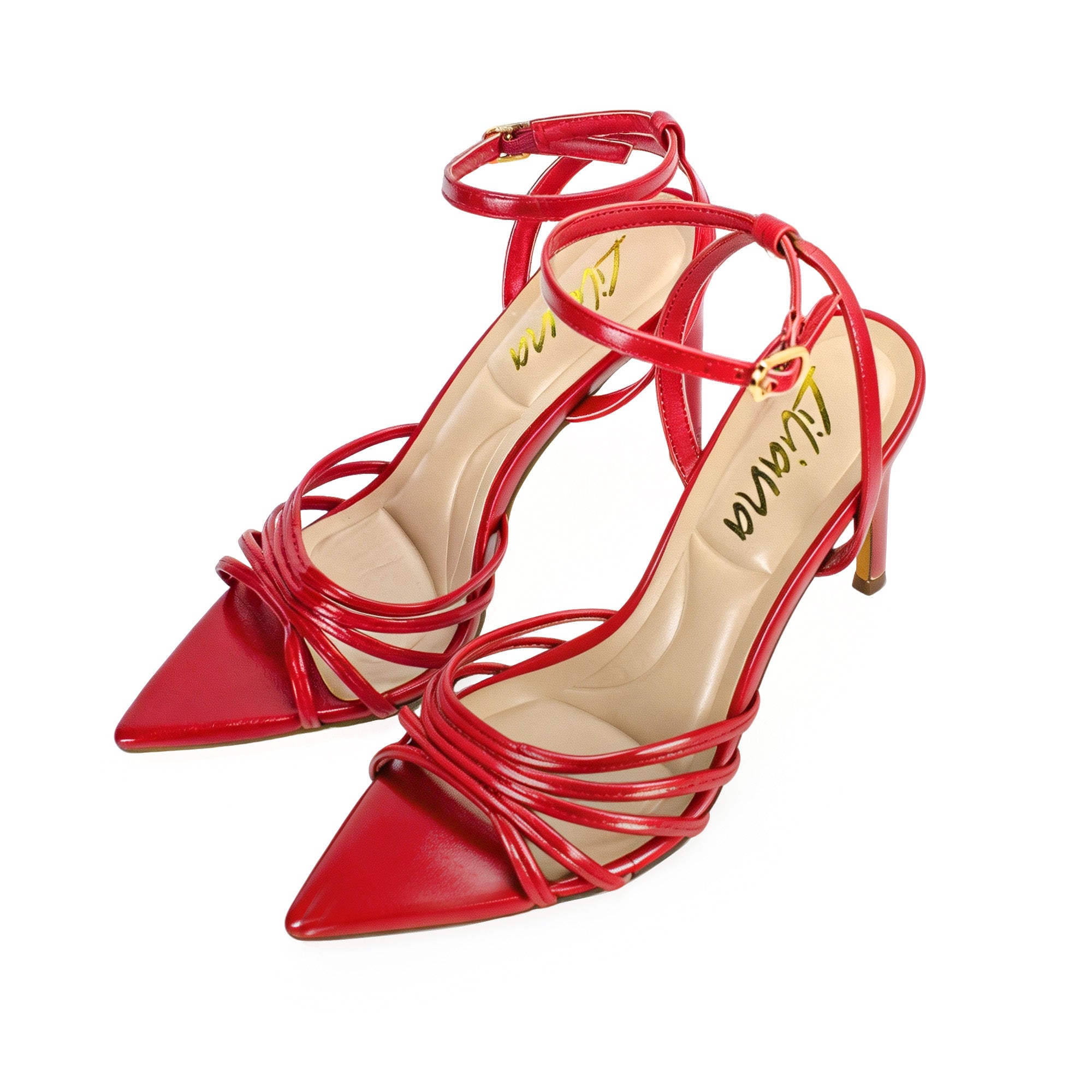 LAUCIA-88 POINTED TOE STRAPPY HEEL  RED