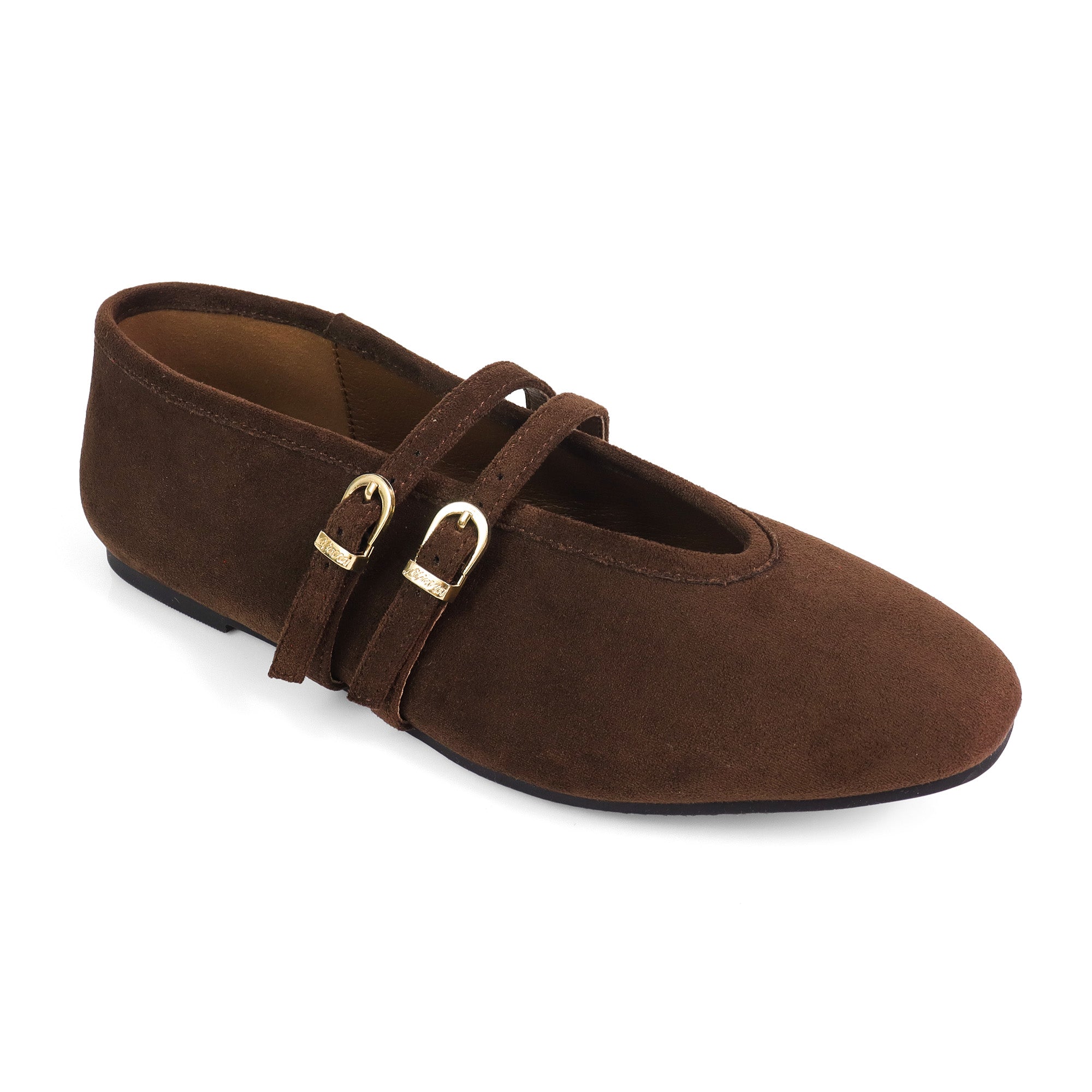 LAWRENCE-3 MARY JANE WOVEN BALLET FLAT W/ DOU BELT DETAIL CHOCOLATE