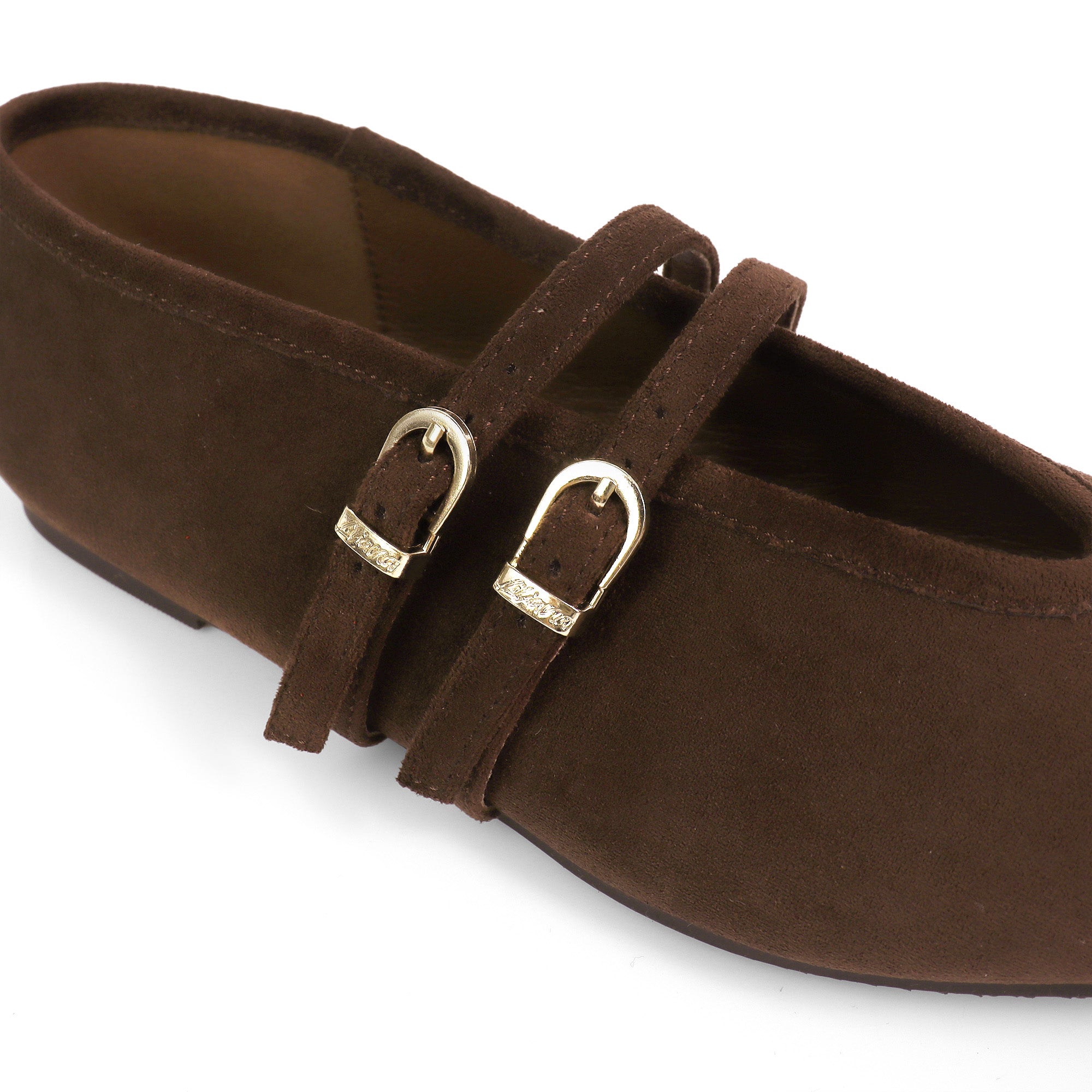 LAWRENCE-3 MARY JANE WOVEN BALLET FLAT W/ DOU BELT DETAIL CHOCOLATE