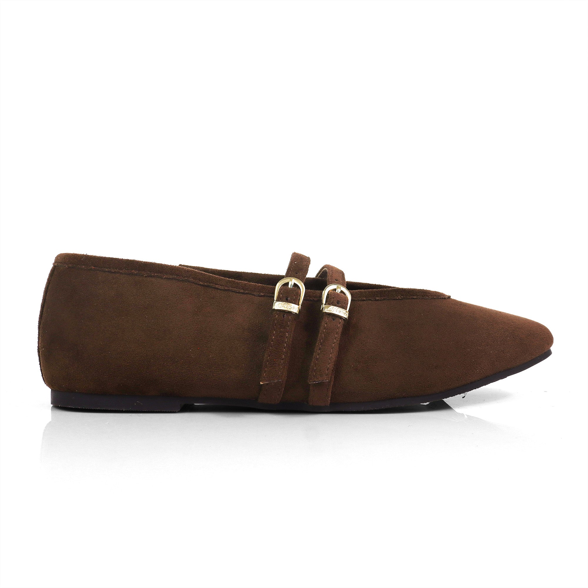 LAWRENCE-3 MARY JANE WOVEN BALLET FLAT W/ DOU BELT DETAIL CHOCOLATE