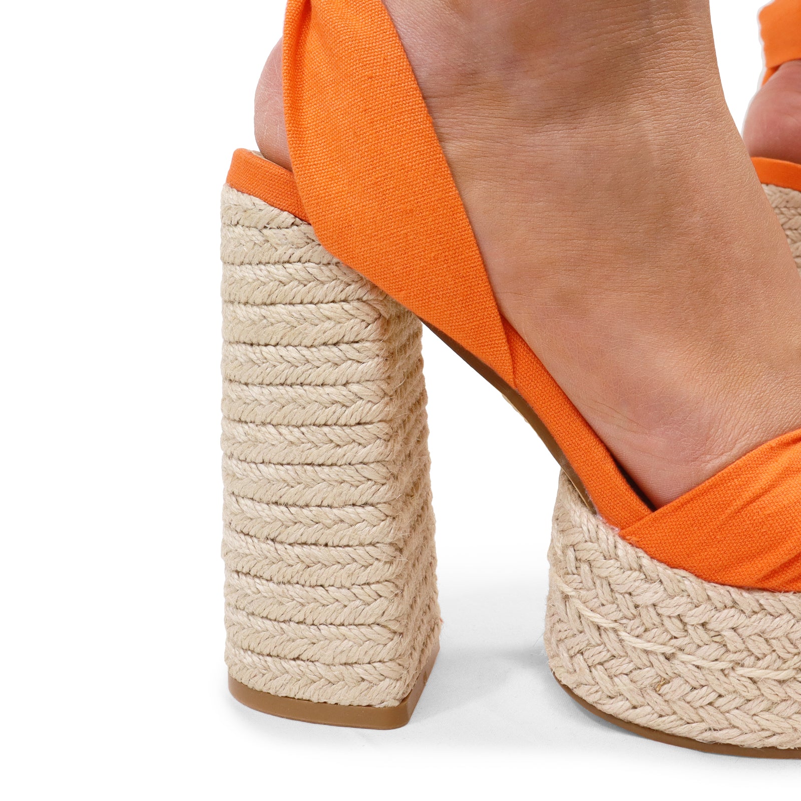 LONDON-3 ESPADRILLE LACE UP SANDAL PLATFORM W/BLOCK ORANGE