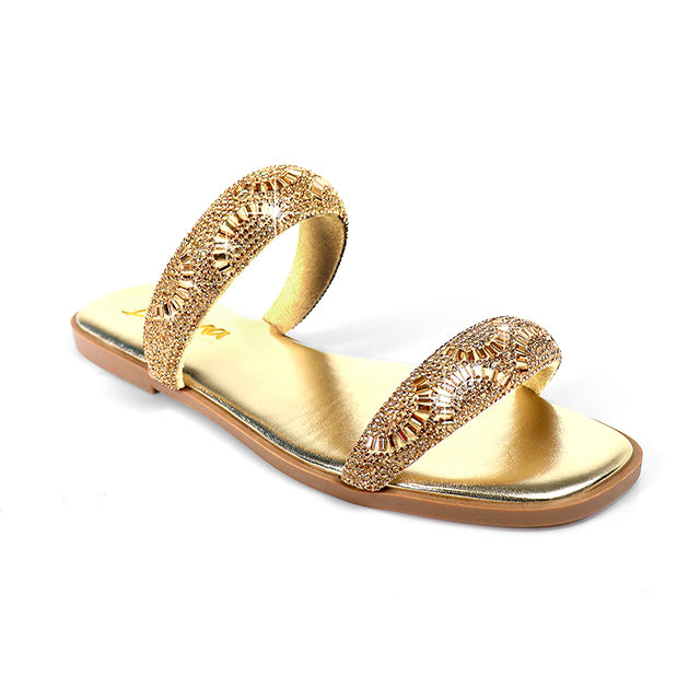 MASA-2 OPEN TOE RHINESTONE DUO BAND SANDSAL ROSE GOLD