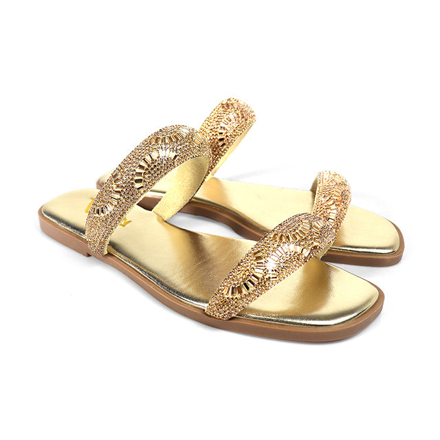 MASA-2 OPEN TOE RHINESTONE DUO BAND SANDSAL ROSE GOLD