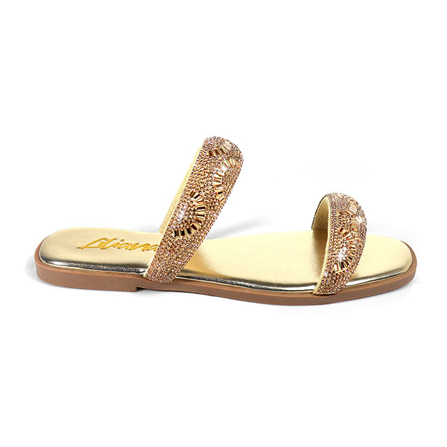 MASA-2 OPEN TOE RHINESTONE DUO BAND SANDSAL ROSE GOLD