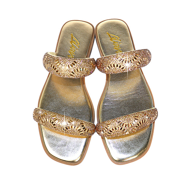 MASA-2 OPEN TOE RHINESTONE DUO BAND SANDSAL GOLD