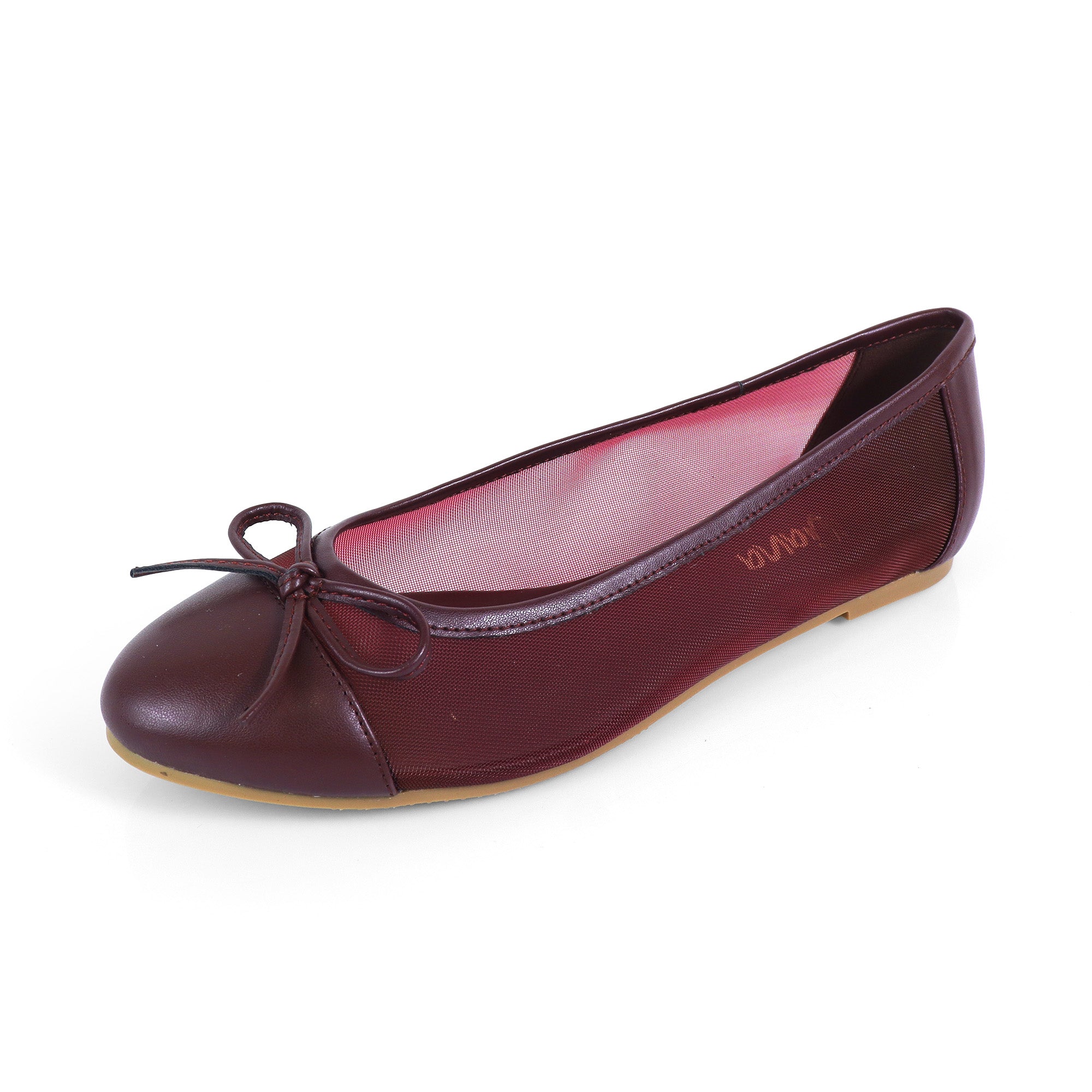 MELANIE-1 MESH TINY BOW FLAT BURGUNDY