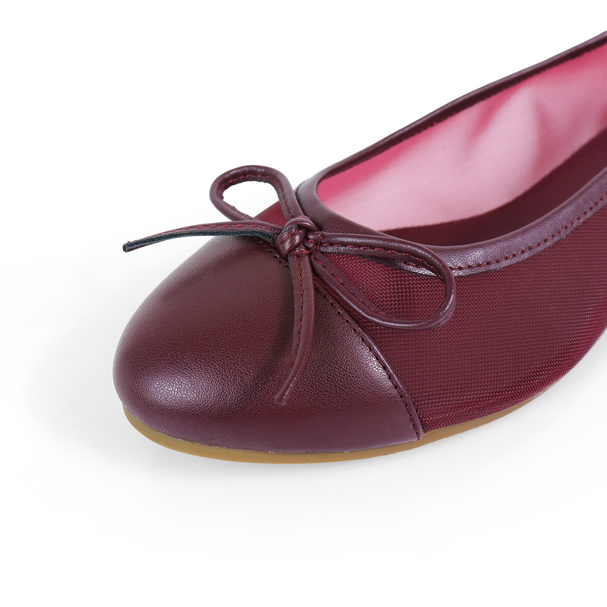 MELANIE-1 MESH TINY BOW FLAT BURGUNDY
