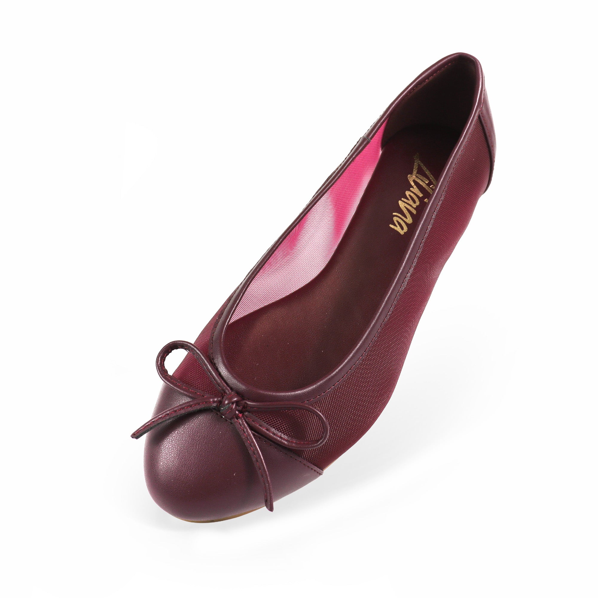 MELANIE-1 MESH TINY BOW FLAT BURGUNDY