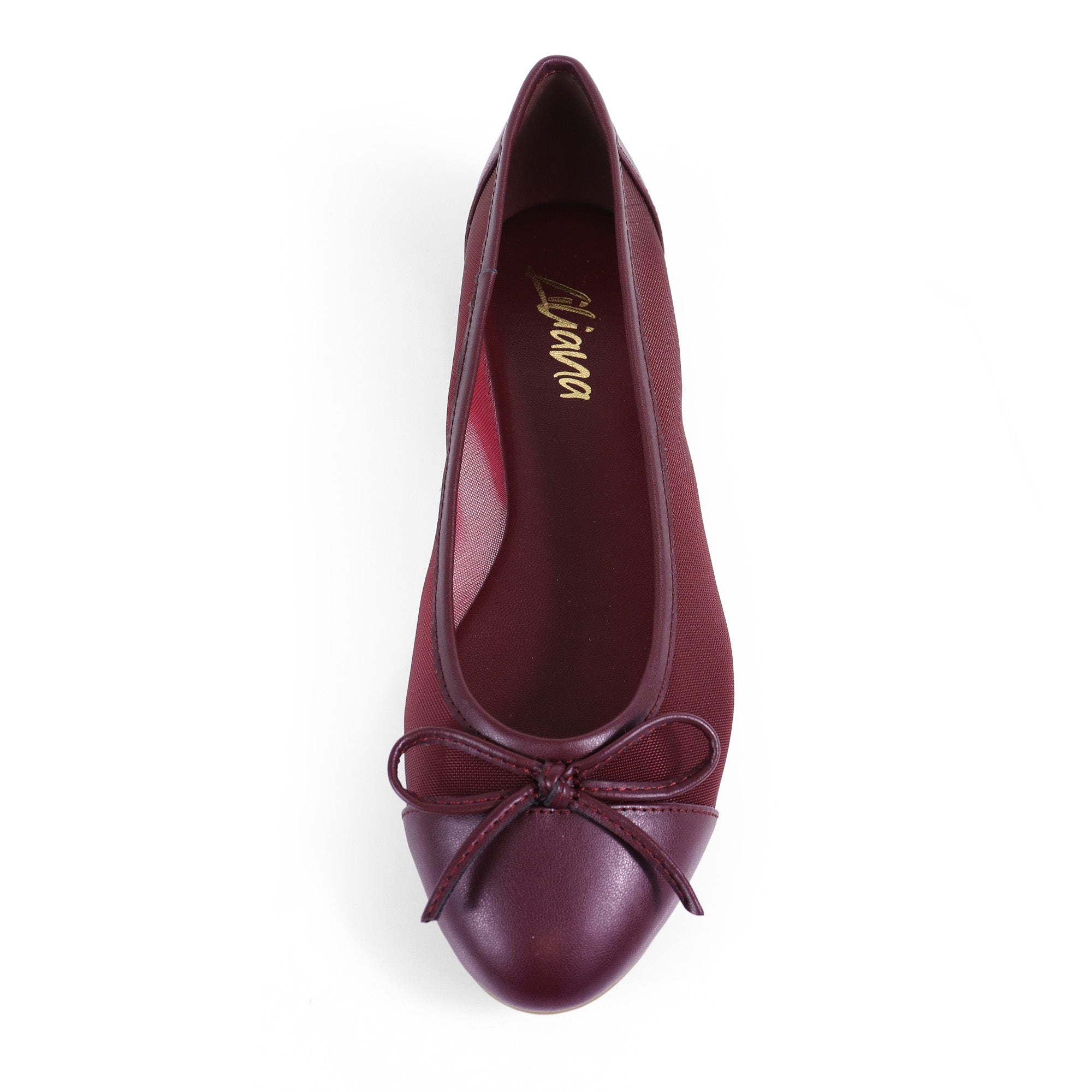 MELANIE-1 MESH TINY BOW FLAT BURGUNDY
